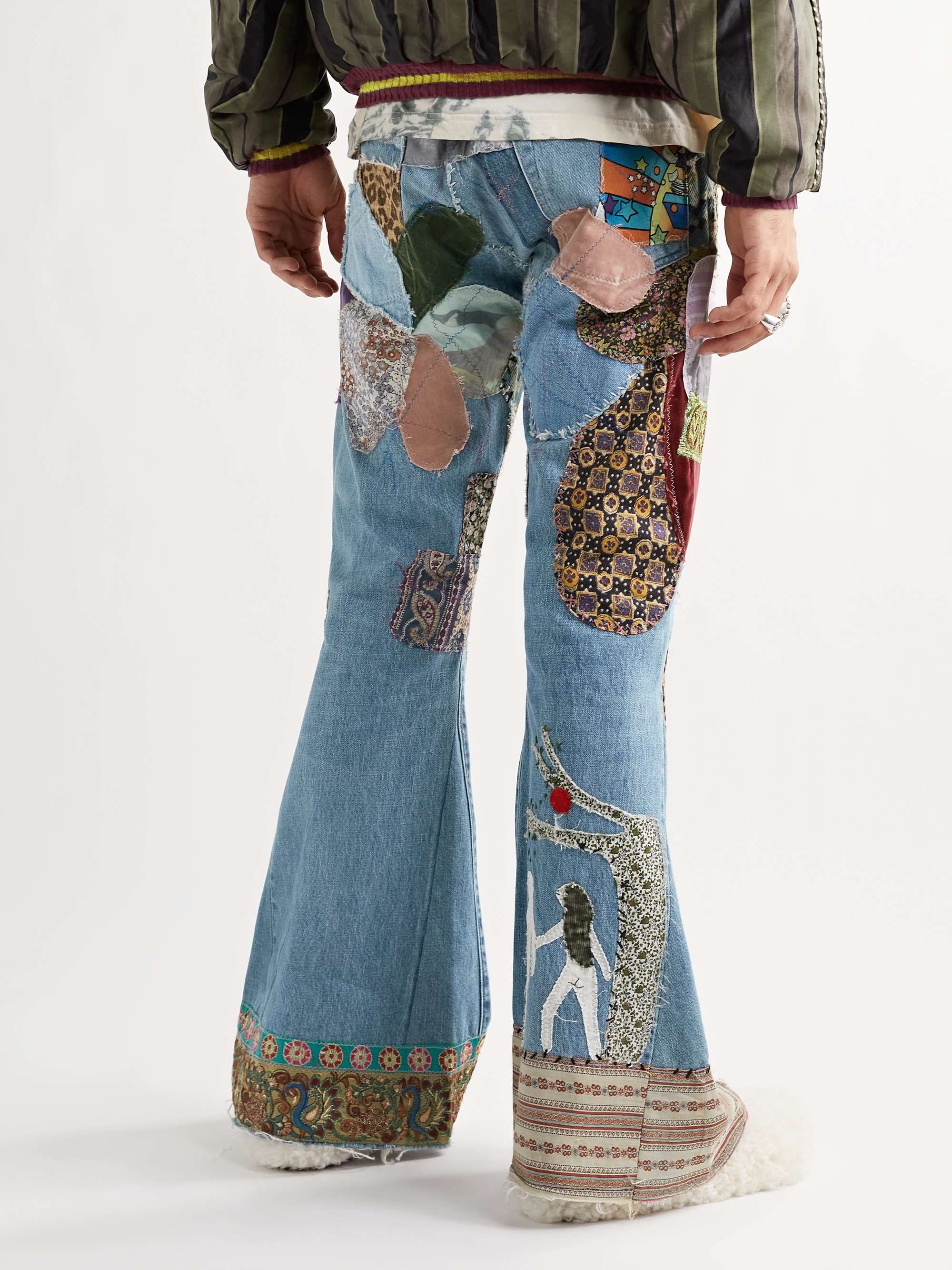 Mid denim Flared Distressed Embellished Jeans | KAPITAL | MR PORTER