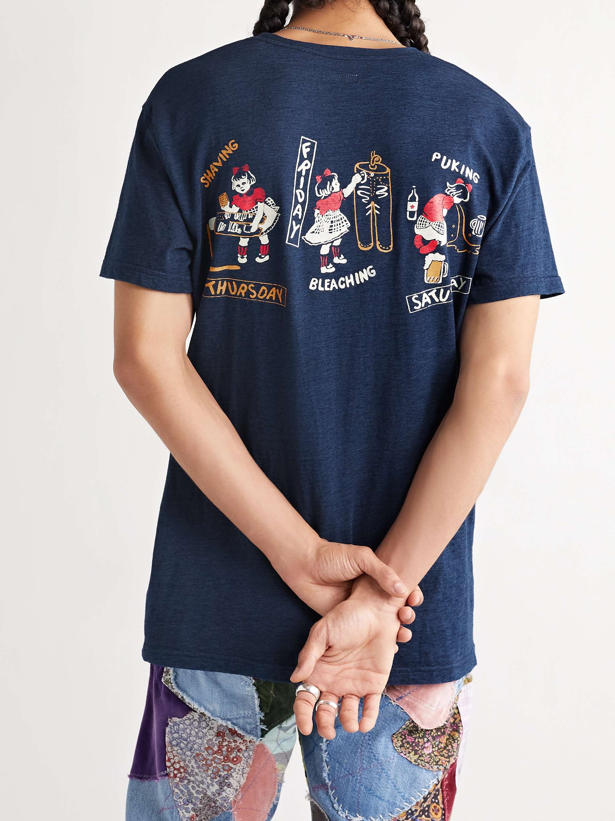 KAPITAL Printed Indigo-Dyed Cotton-Jersey T-Shirt