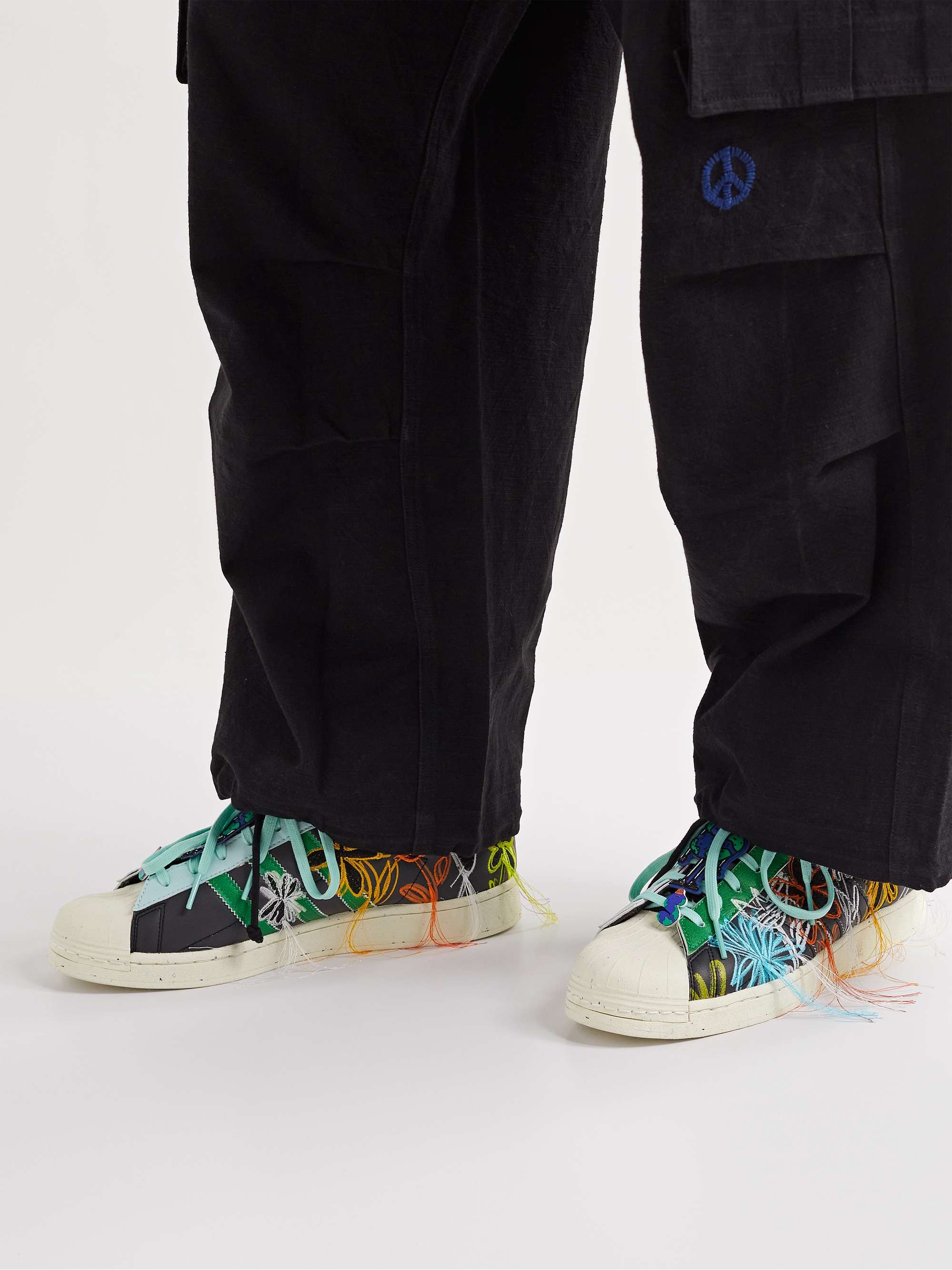 ADIDAS CONSORTIUM + Sean Wotherspoon SUPEREARTH Superstar Embroidered Faux Leather Sneakers