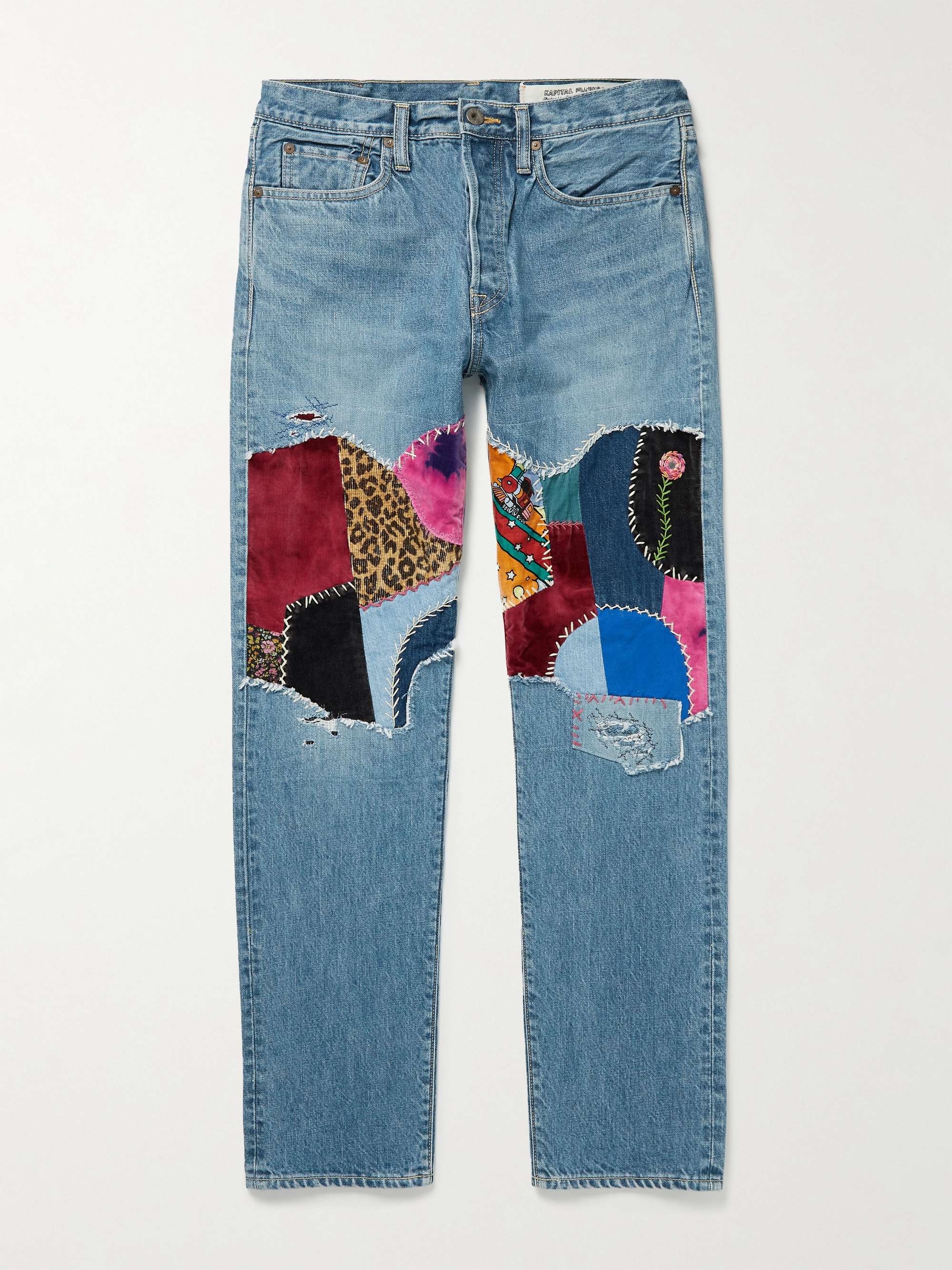 KAPITAL Monkey Cisco Straight-Leg Embroidered Patchwork Jeans