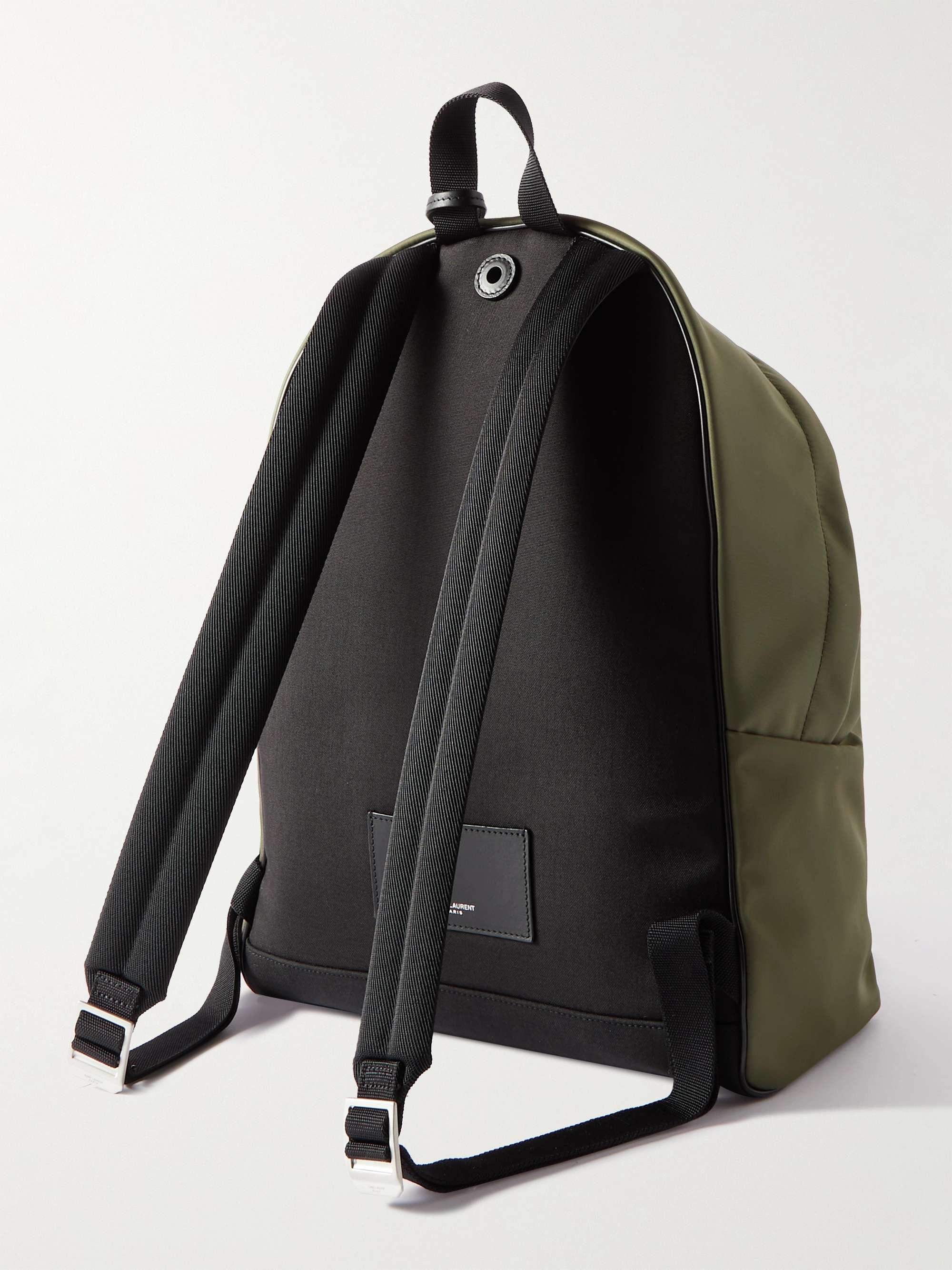 SAINT LAURENT City Leather-Trimmed Shell Backpack