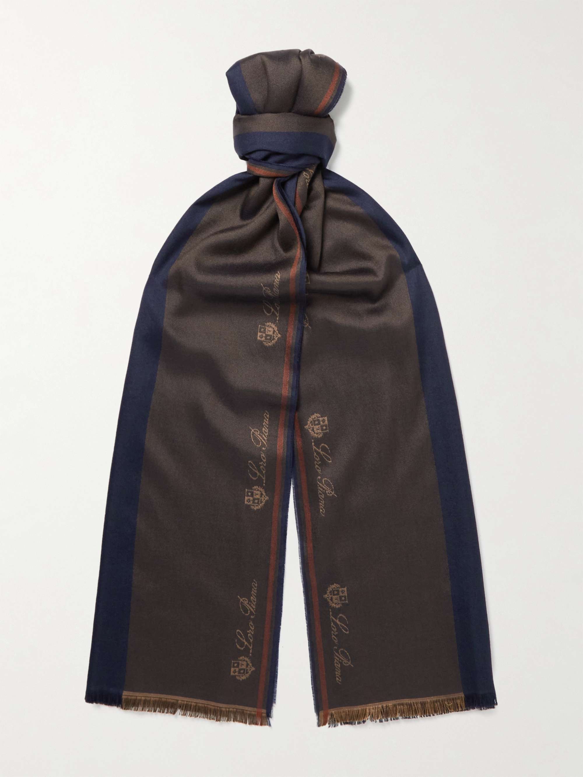 LORO PIANA Fringed Striped Cashmere and Silk-Blend Scarf