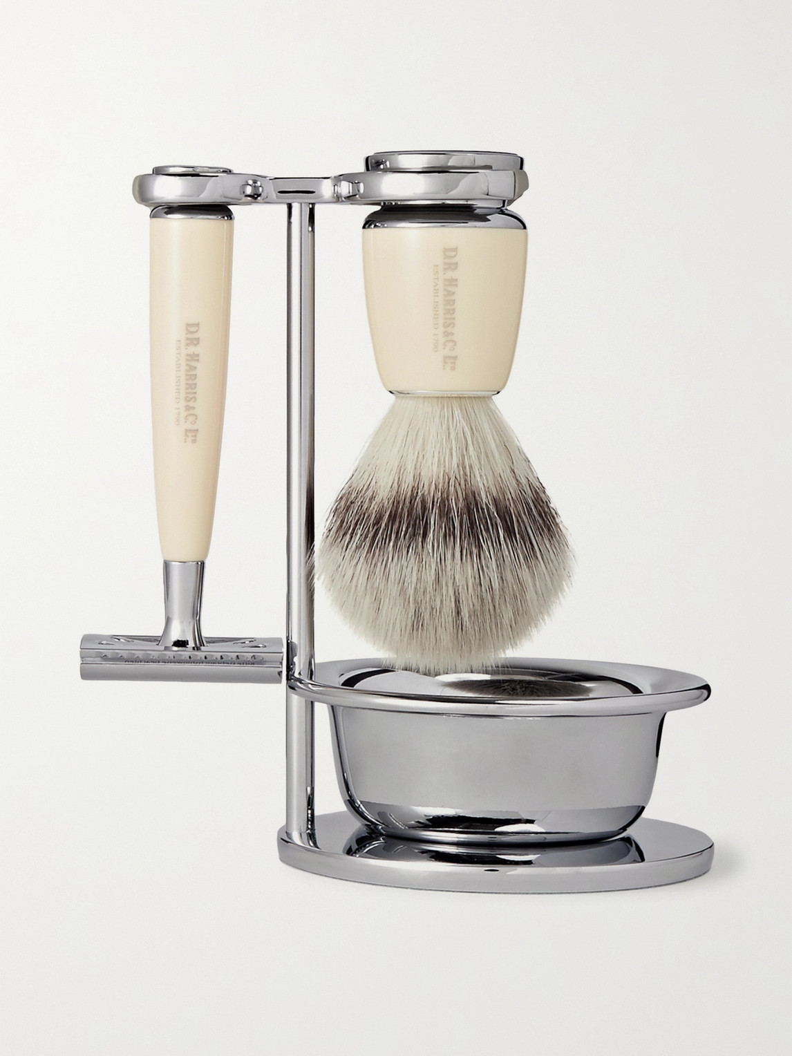 D R Harris Safety Chrome And Resin Four-piece Shaving Set In Colorless