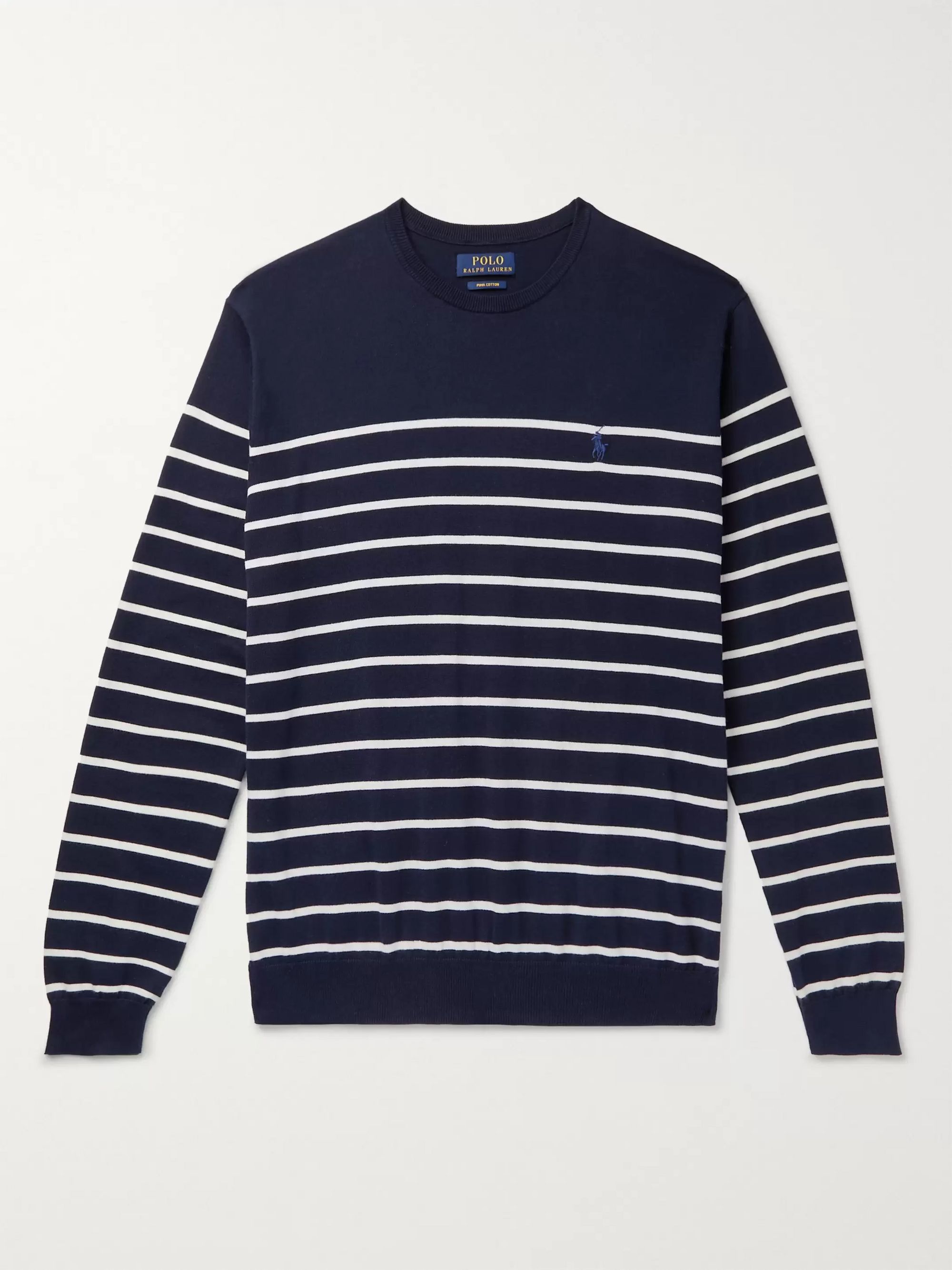 Navy Striped Pima Cotton Sweater | Polo 