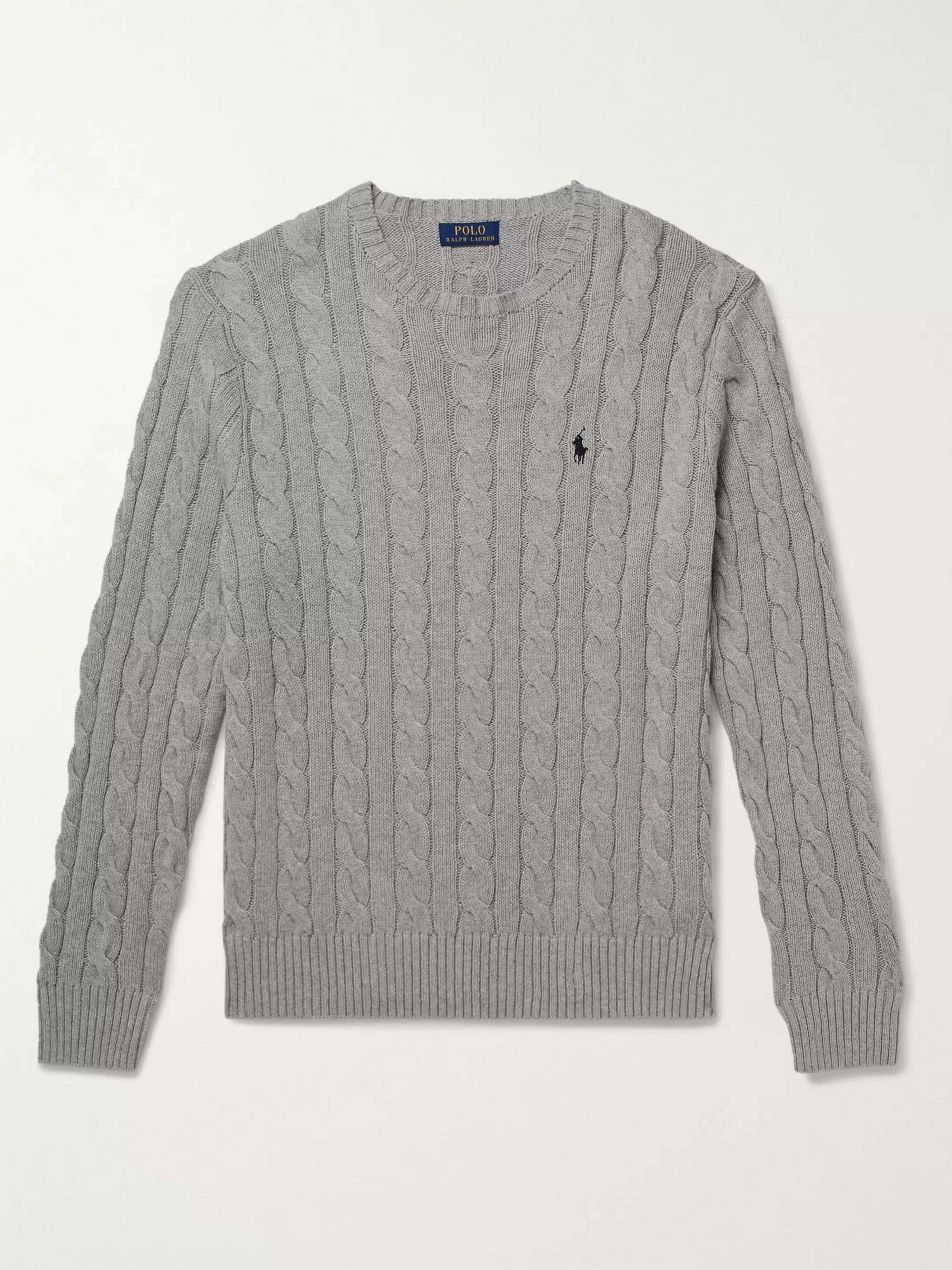 Gray Cable-Knit Cotton Sweater | Polo 