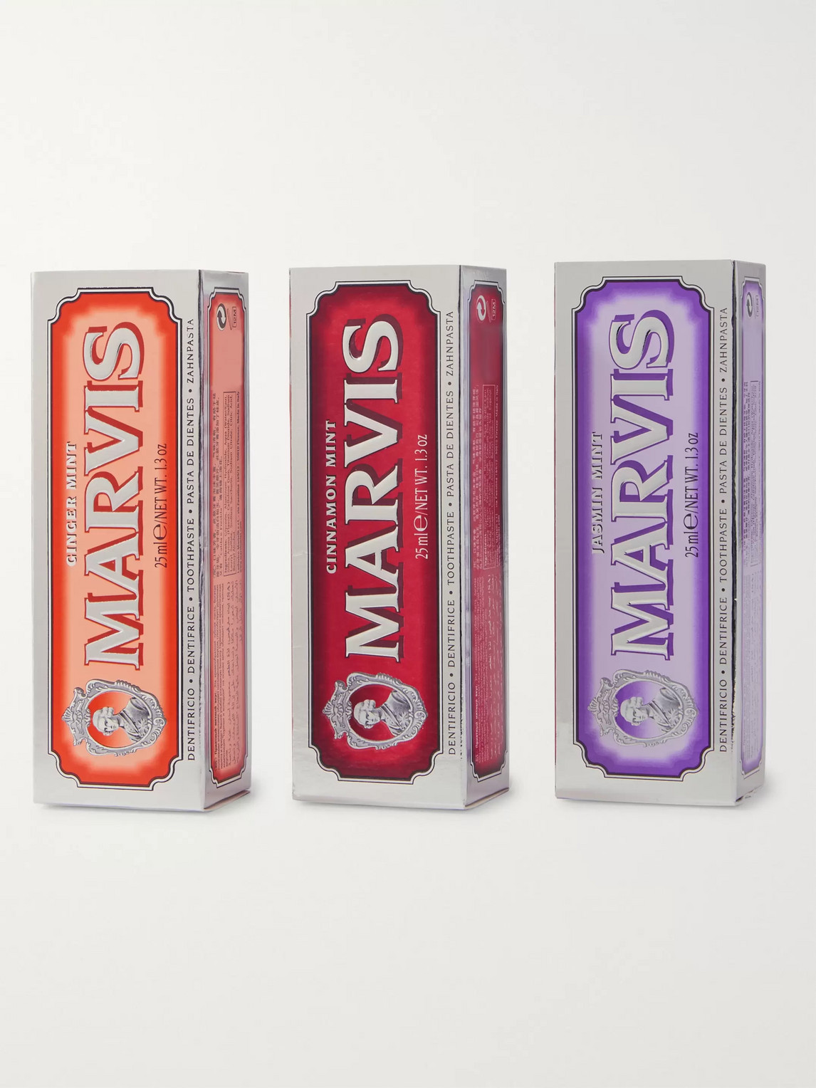 Marvis Cinnamon Mint, Jasmin Mint And Ginger Mint Toothpaste, 3 X 25ml In Colorless