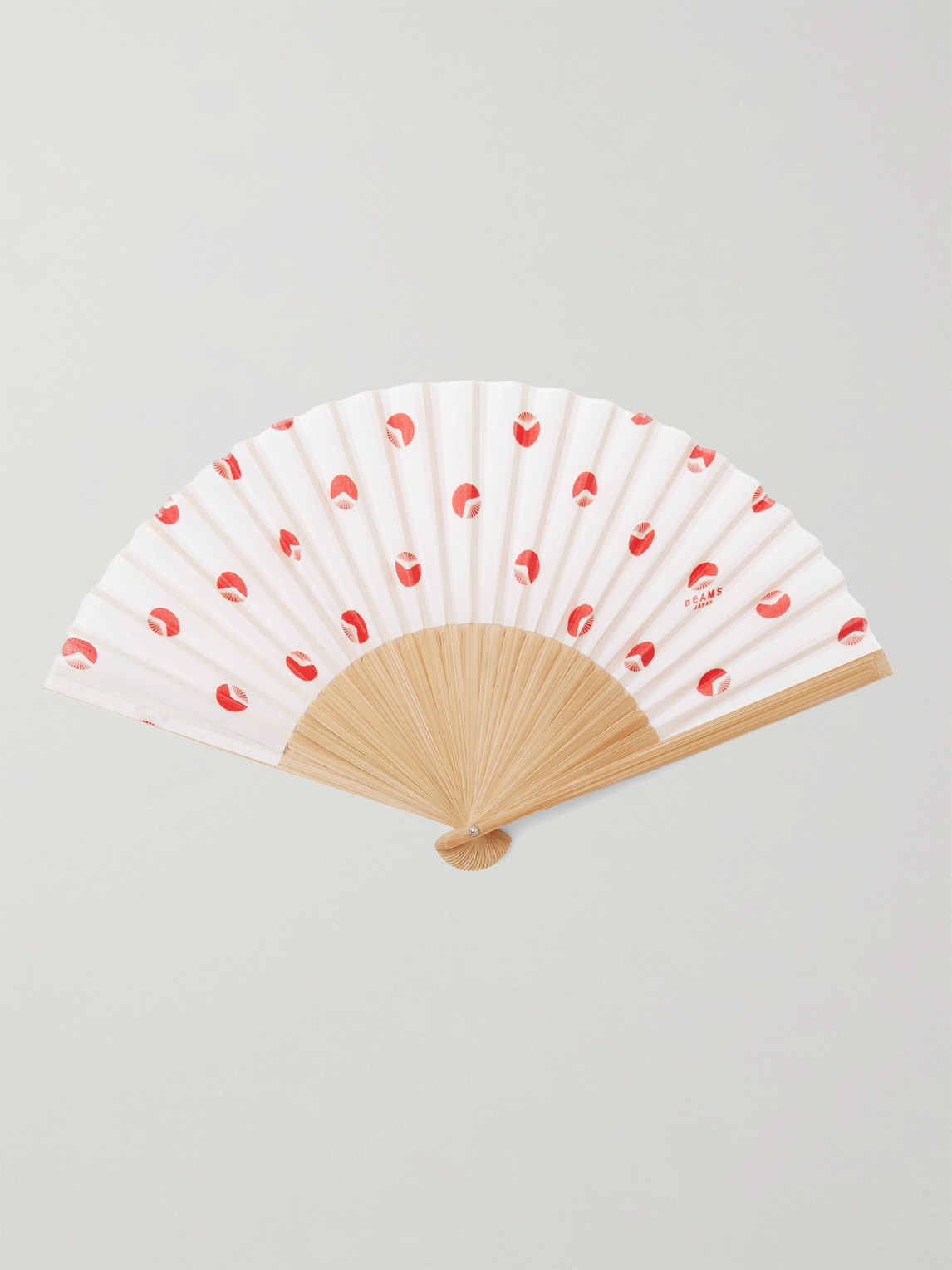 By Japan Beams Japan 3.14 Printed Cloth And Wood Fan In White