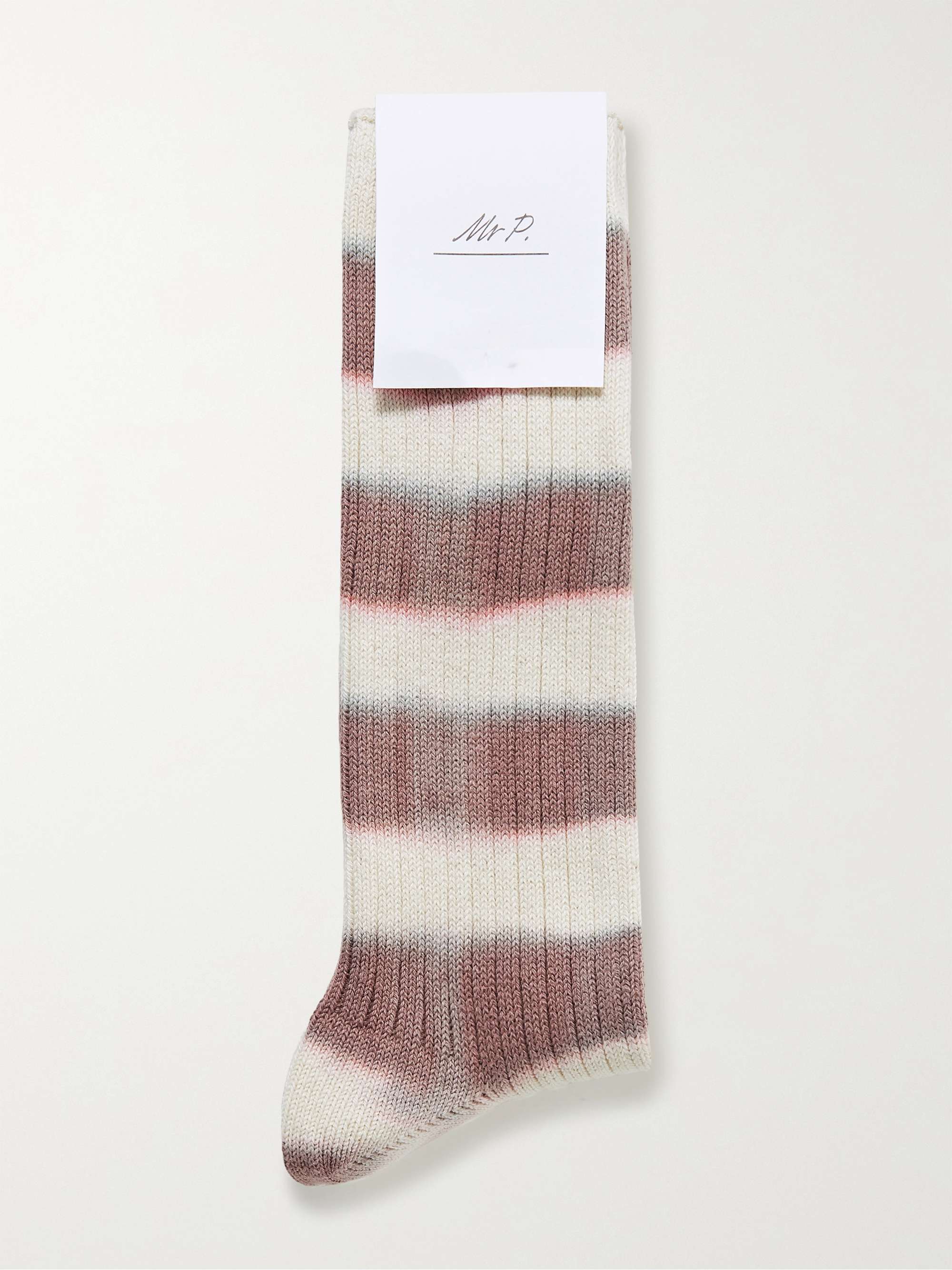 MR P. Ribbed Tie-Dyed Striped Cotton-Blend Socks