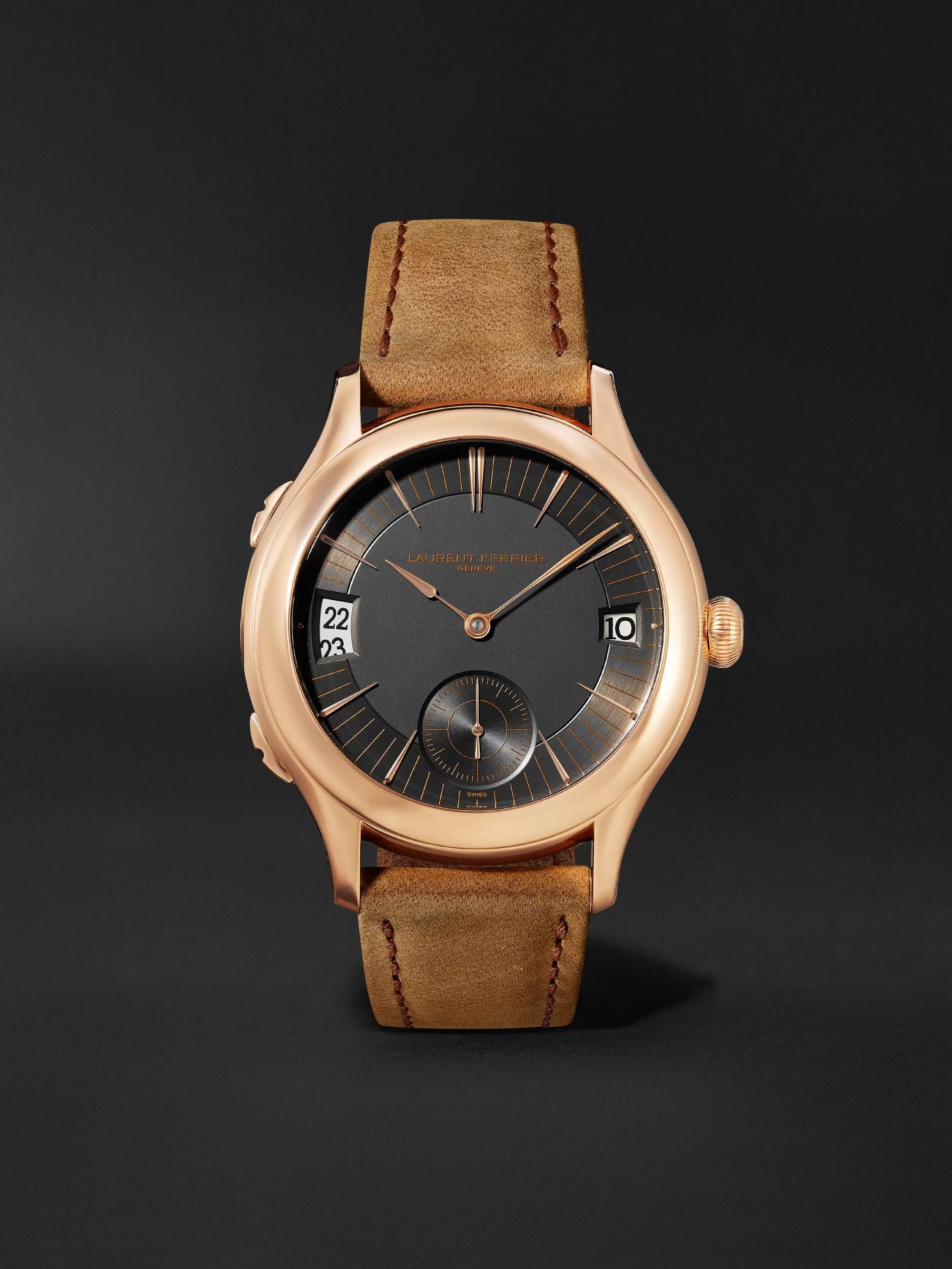 Laurent Ferrier Traveller Automatic 41mm 18-Karat Red Gold and Leather Watch, Ref. No. LCF007.R5.AR1.1