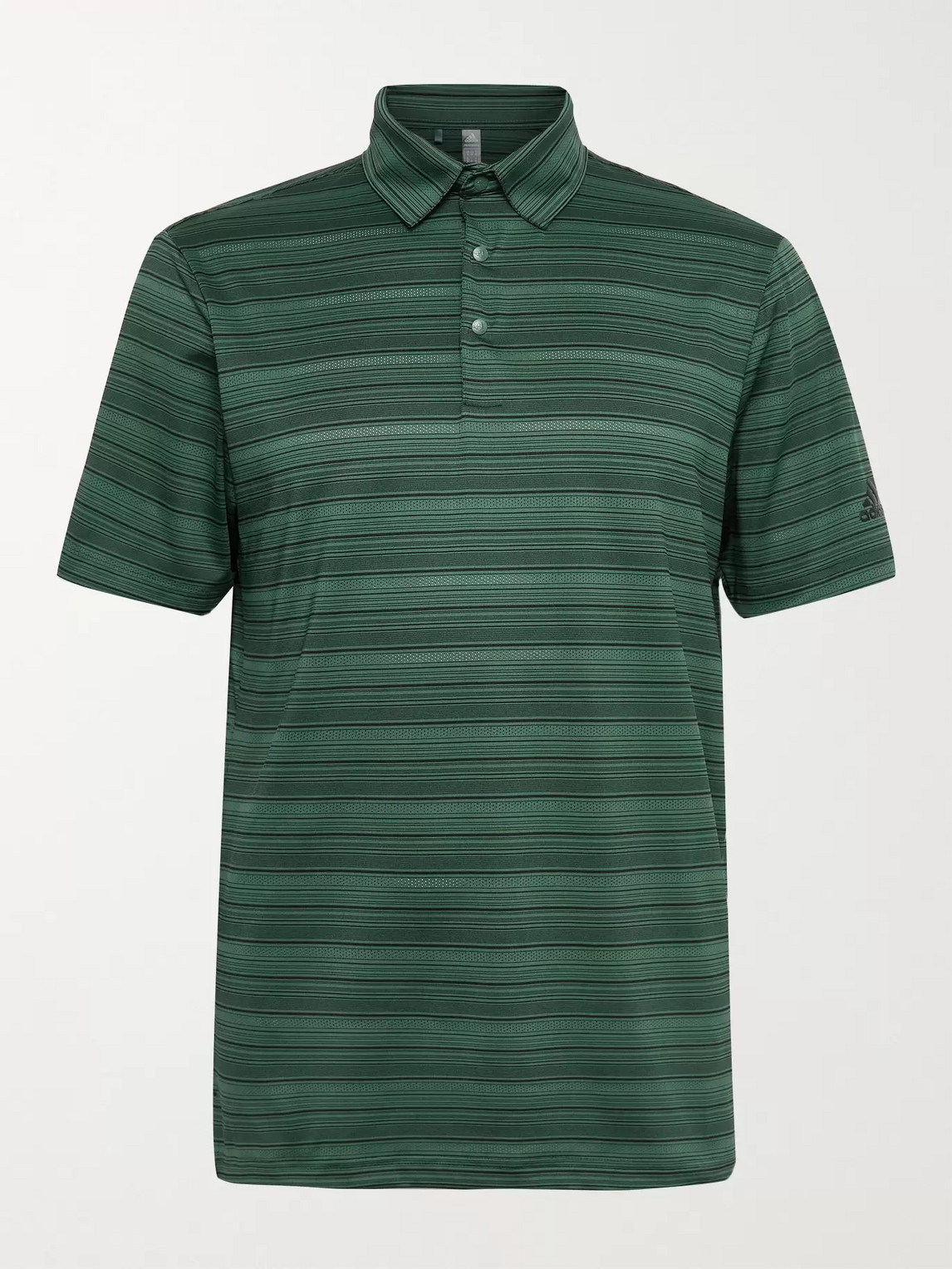Adidas Golf Striped Recycled Stretch-jersey And Mesh Golf Polo Shirt In Green
