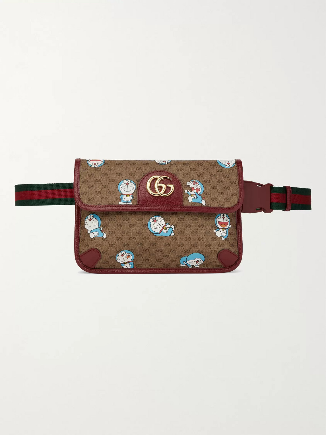 Gucci Doraemon Leather-trimmed Printed Monogrammed Coated-canvas Belt Bag In Brown