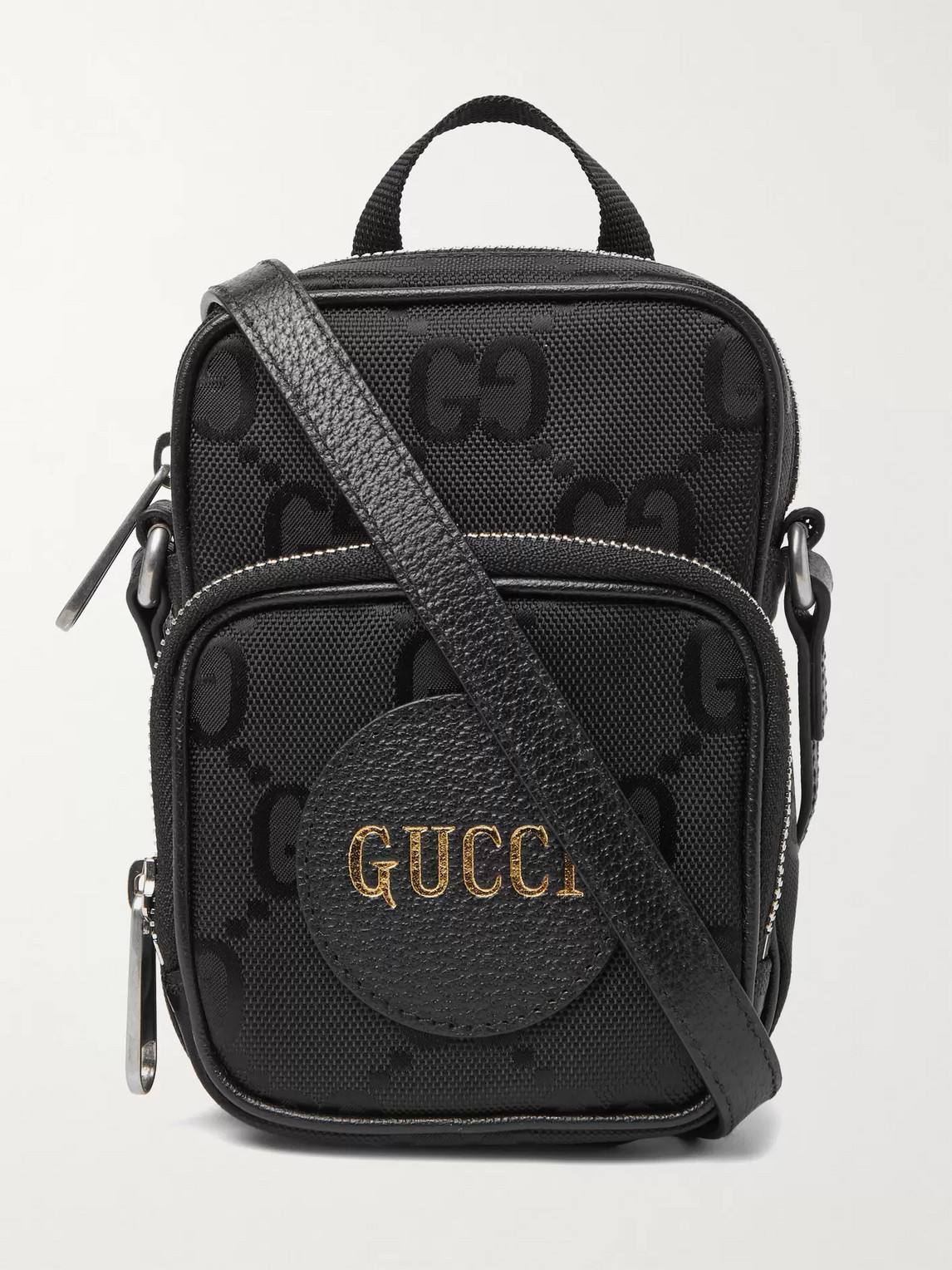 Gucci Leather-trimmed Monogrammed Econyl Messenger Bag In Black