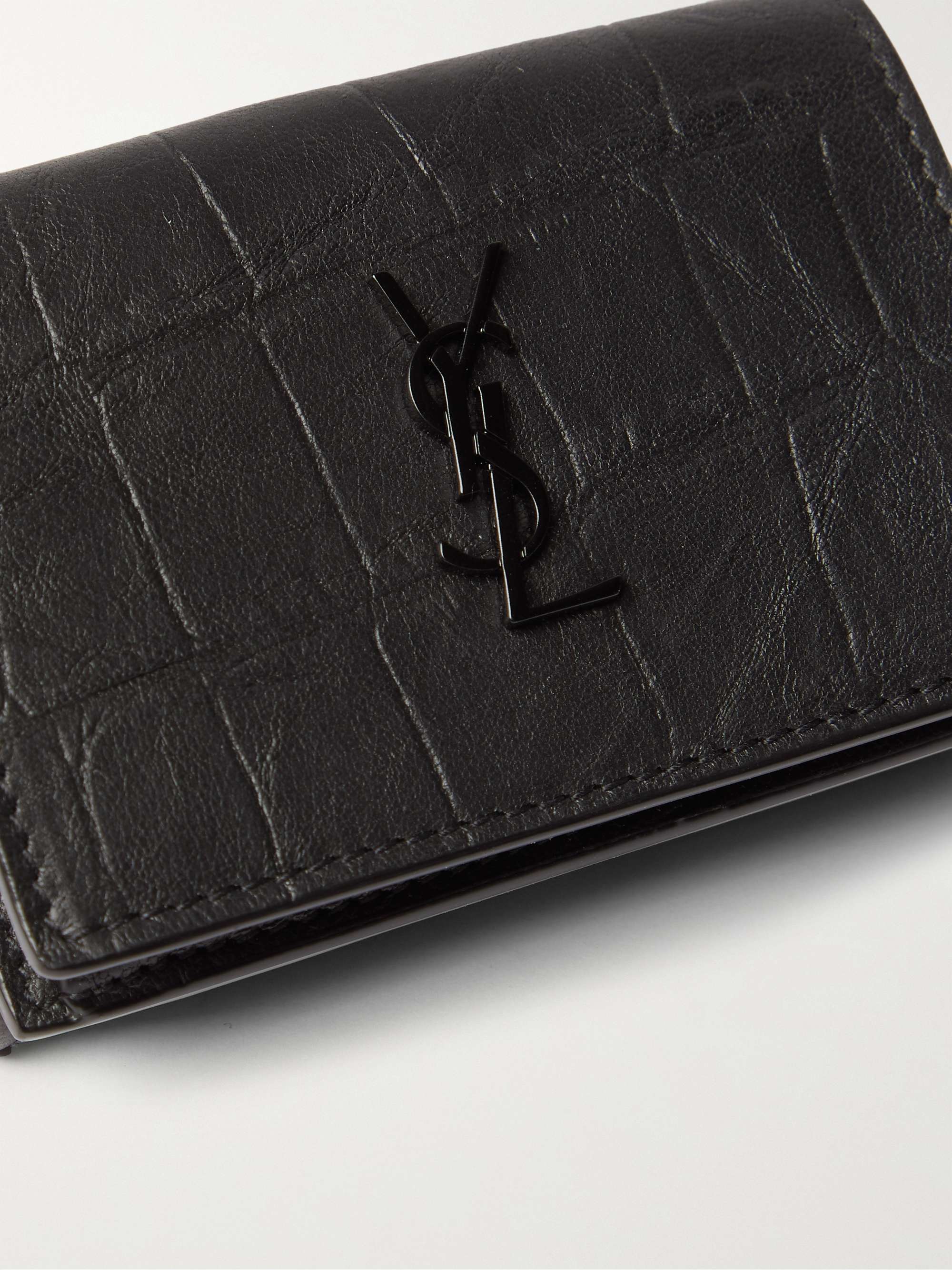 SAINT LAURENT Logo-Appliquéd Croc-Effect Leather Trifold Wallet