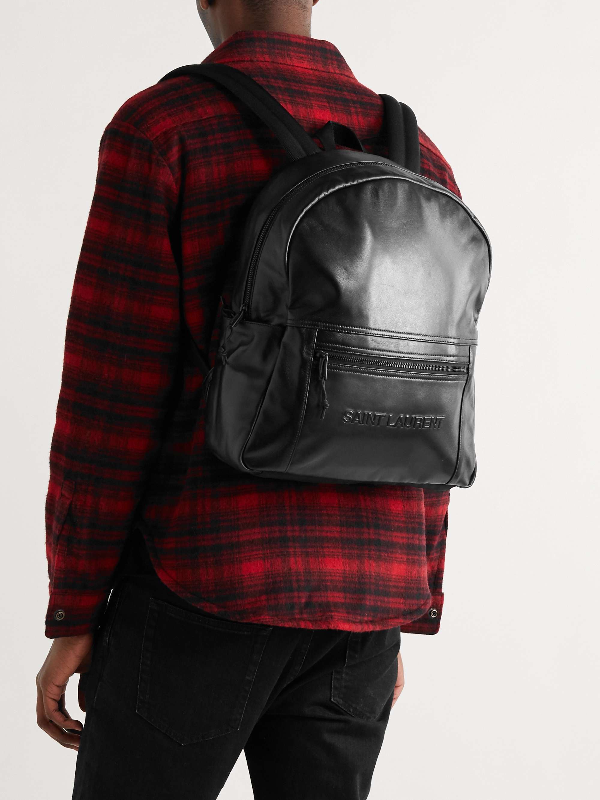 SAINT LAURENT Logo-Embossed Leather Backpack