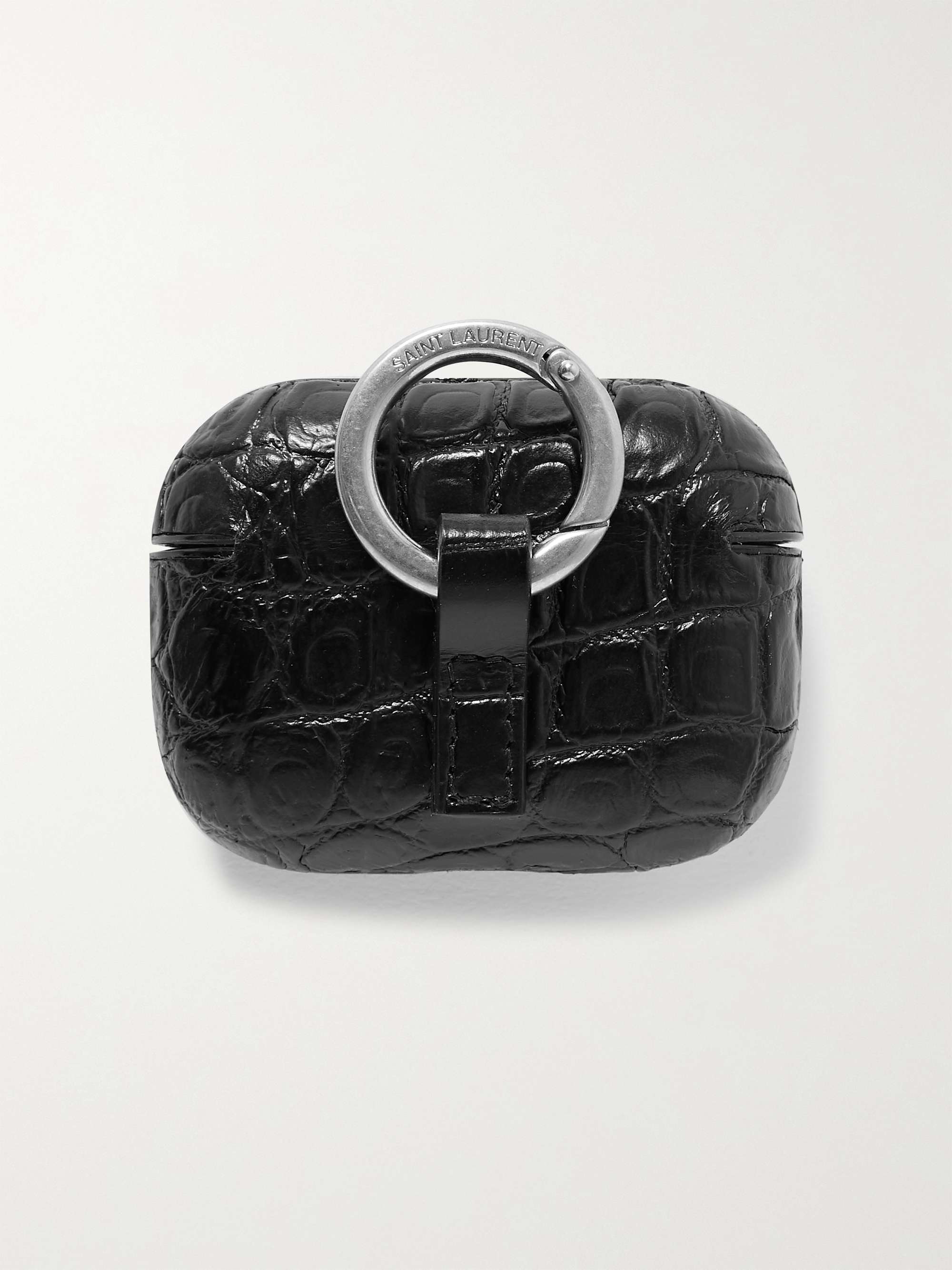 SAINT LAURENT Logo-Print Croc-Effect Leather AirPods Pro Case