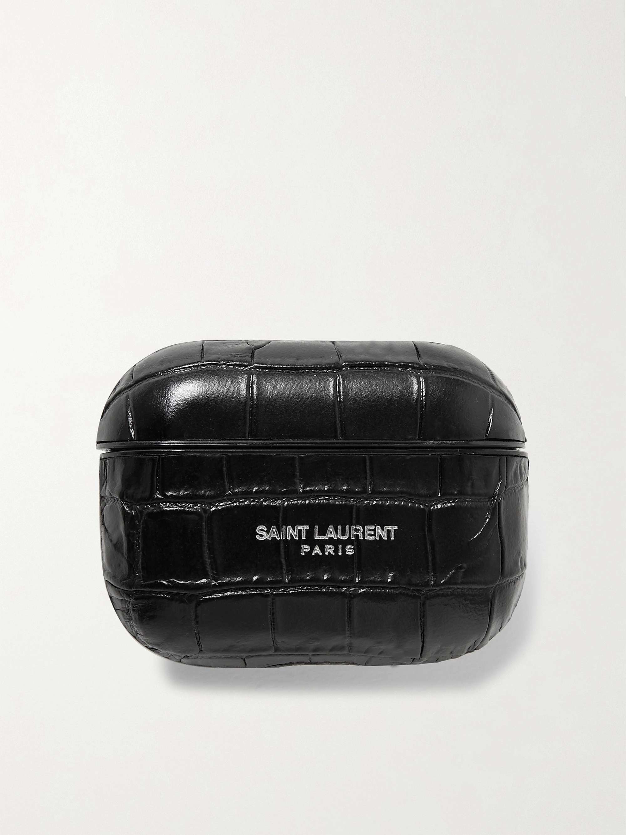 SAINT LAURENT Logo-Print Croc-Effect Leather AirPods Pro Case