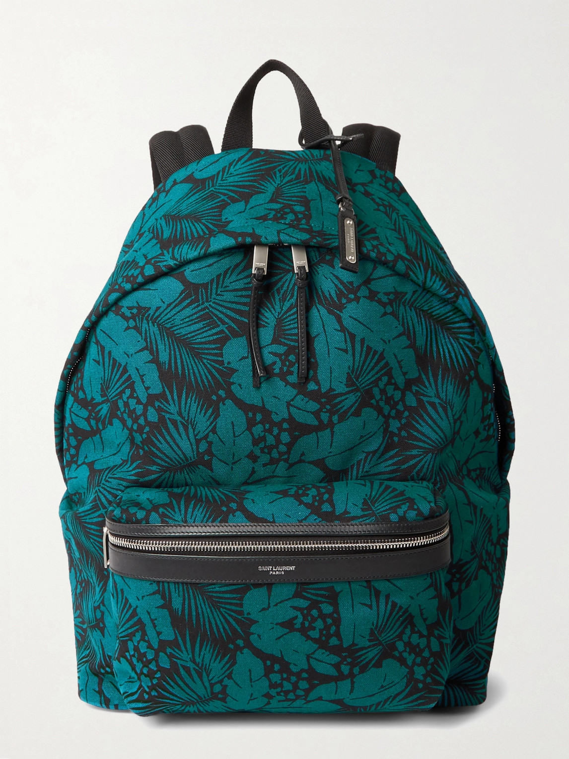 Leather-Trimmed Printed Canvas Backpack
