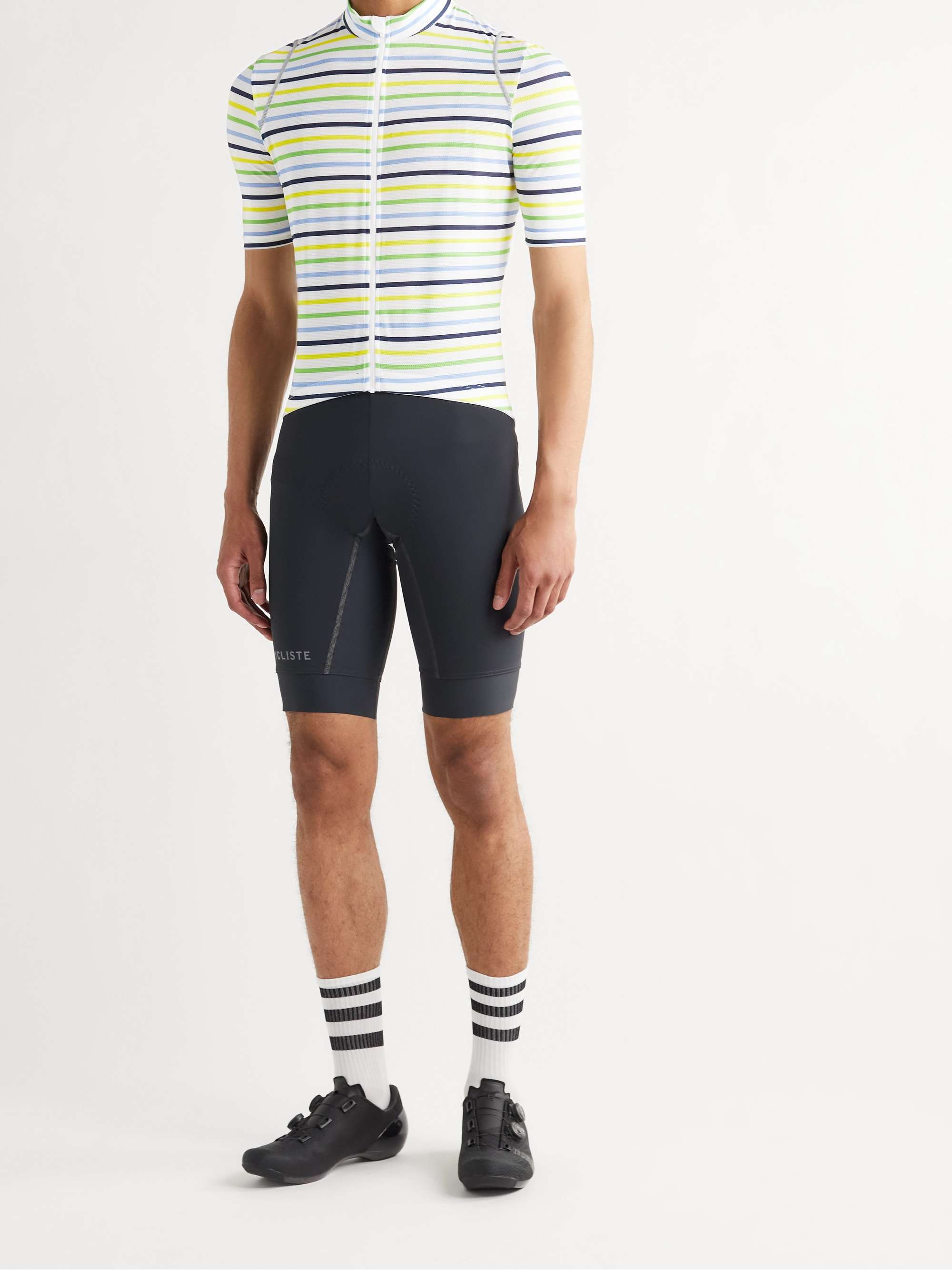 CAFE DU CYCLISTE Mona Striped Stretch-Mesh Cycling Jersey