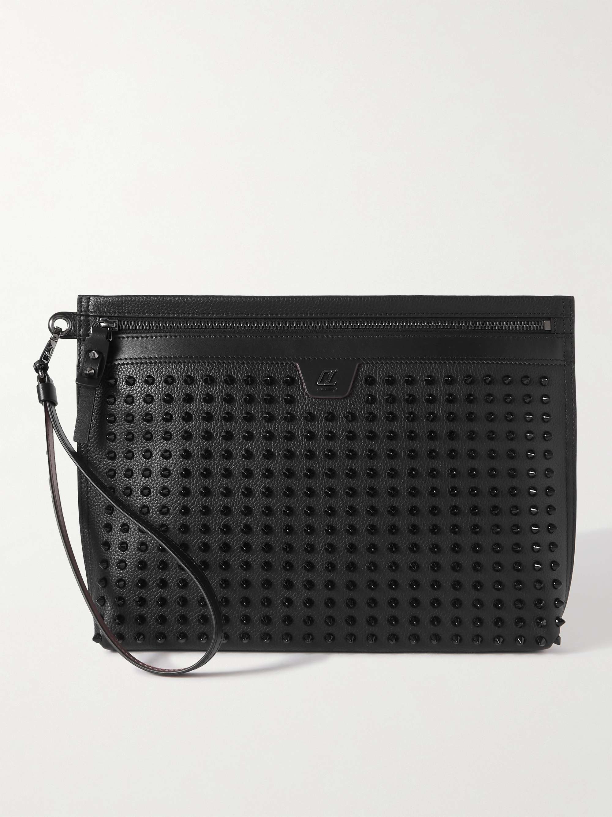 CHRISTIAN LOUBOUTIN City Spiked Full-Grain Leather Pouch