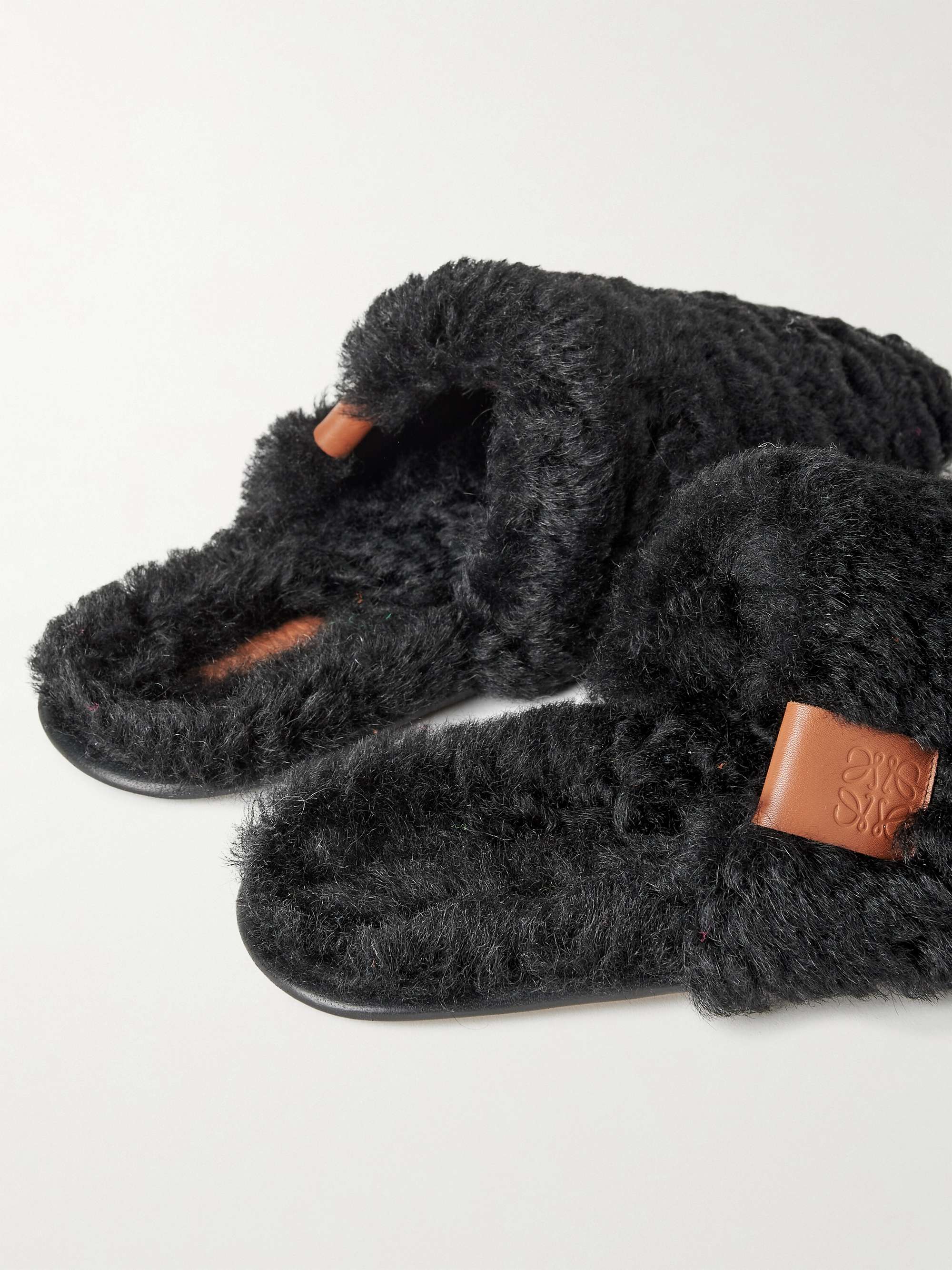 LOEWE Leather-Trimmed Shearling Slippers