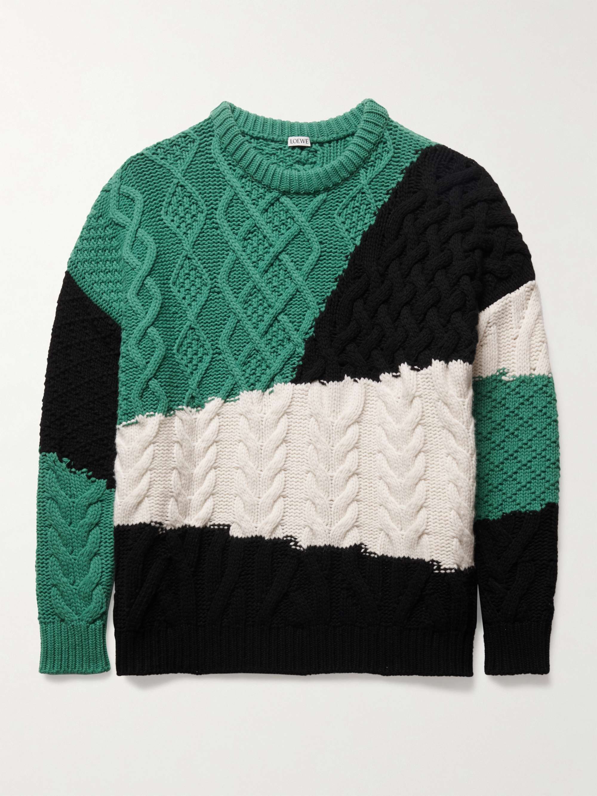 LOEWE Colour-Block Cable-Knit Wool Sweater