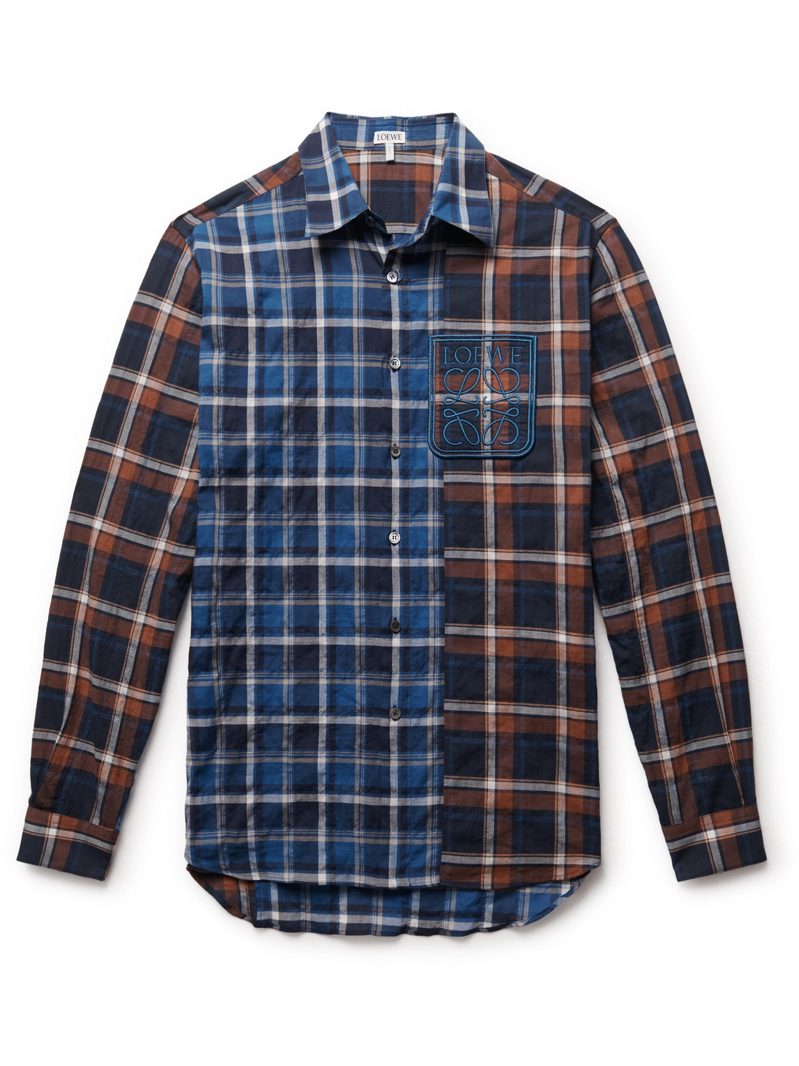 Logo-Embroidered Patchwork Checked Cotton-Blend Flannel Shirt