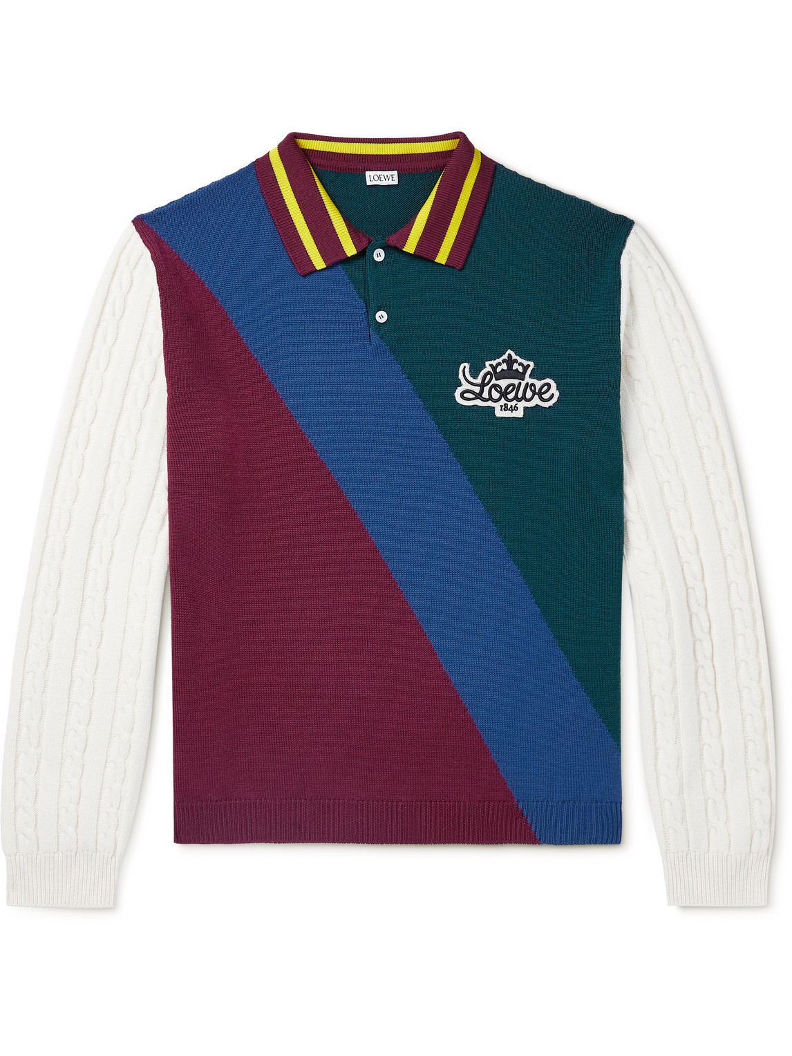 Logo-Appliquéd Panelled Wool-Blend Polo Shirt