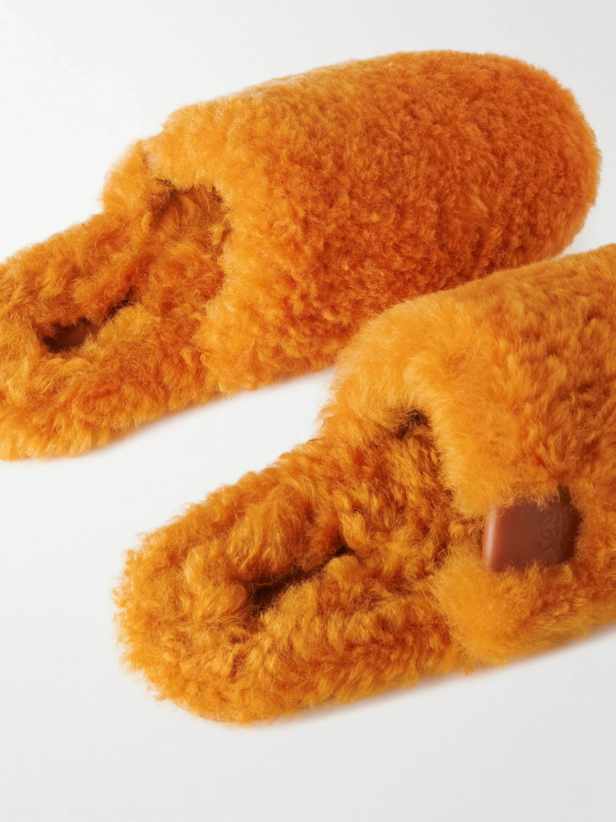 LOEWE Leather-Trimmed Shearling Slippers