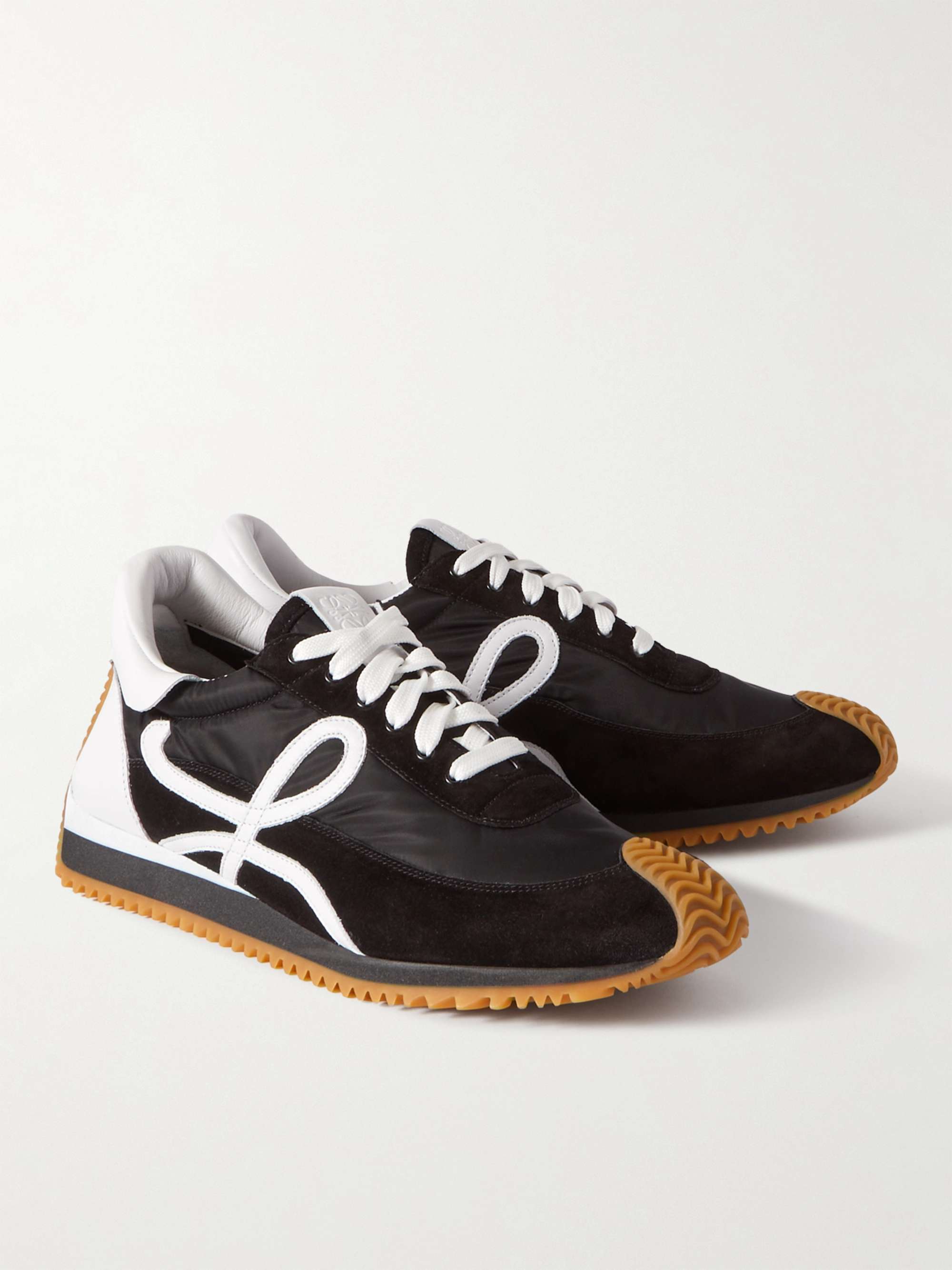 Black Flow Runner Leather-Trimmed Suede and Nylon Sneakers | LOEWE 