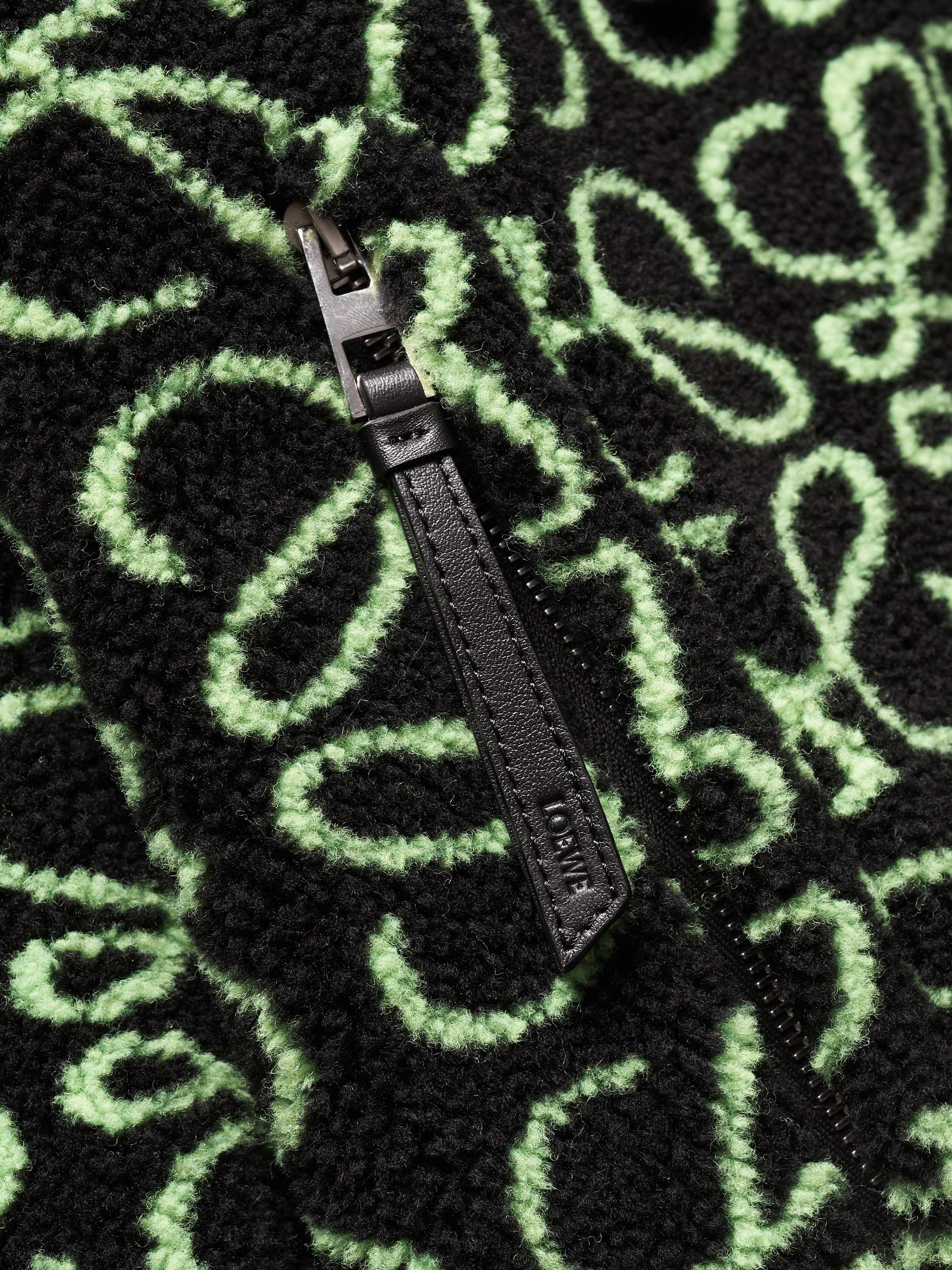 LOEWE Oversized Leather-Trimmed Logo-Jacquard Cotton-Blend Fleece Parka