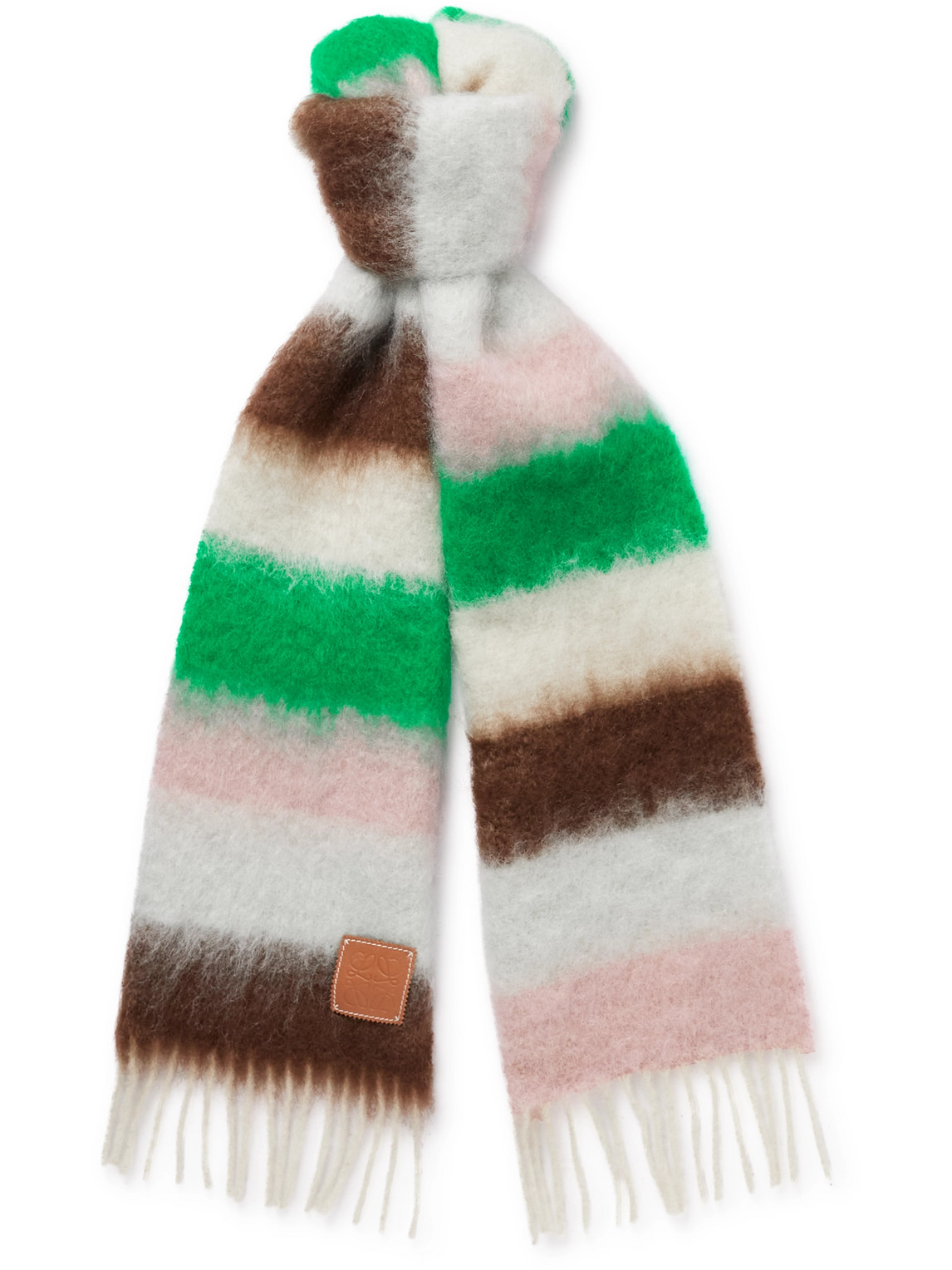 Logo-Appliquéd Fringed Striped Mohair and Wool-Blend Scarf