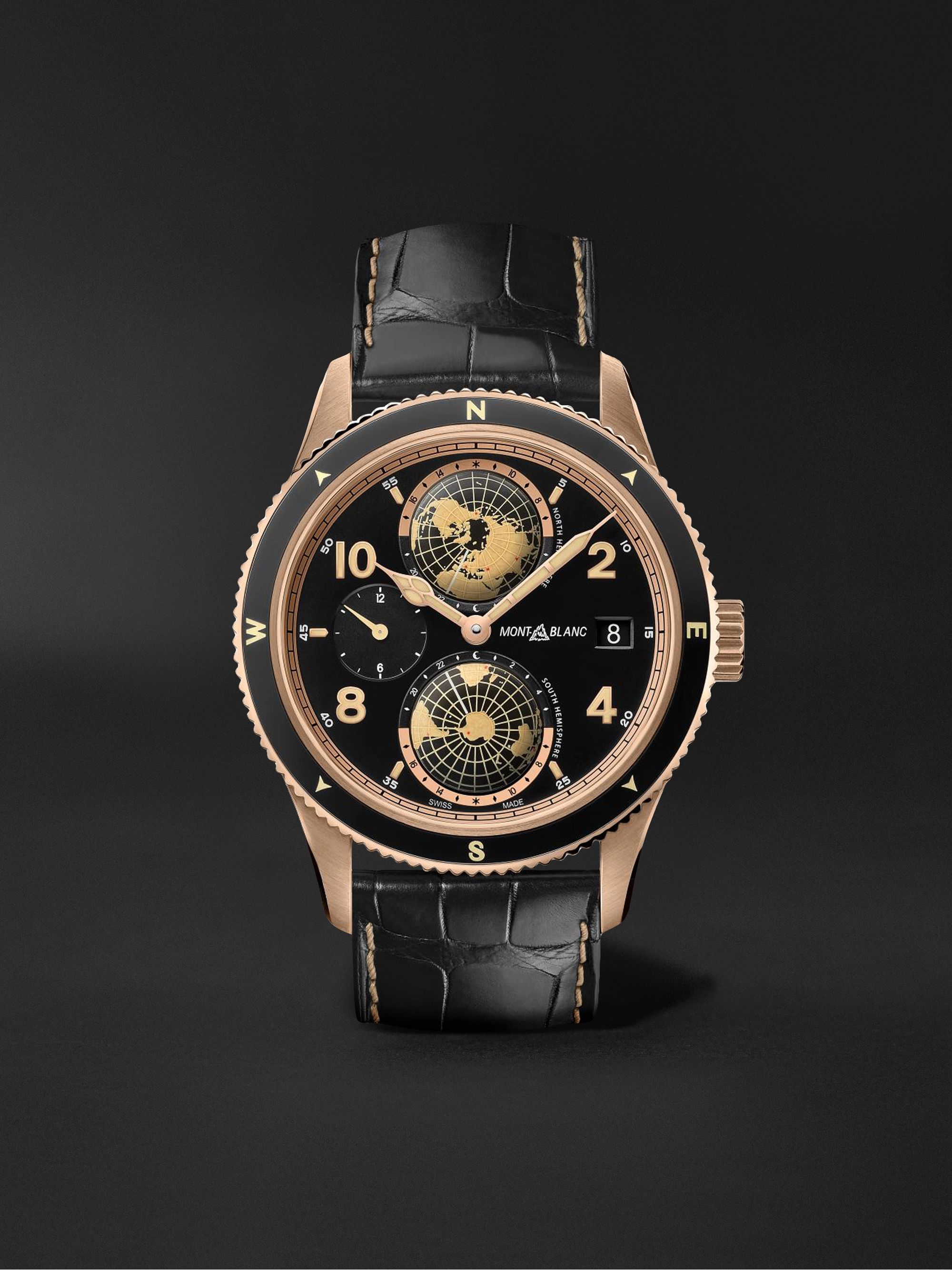 MONTBLANC 1858 Geosphere Limited Edition Automatic 42mm 18-Karat Rose Gold and Alligator Watch, Ref. No. 128255