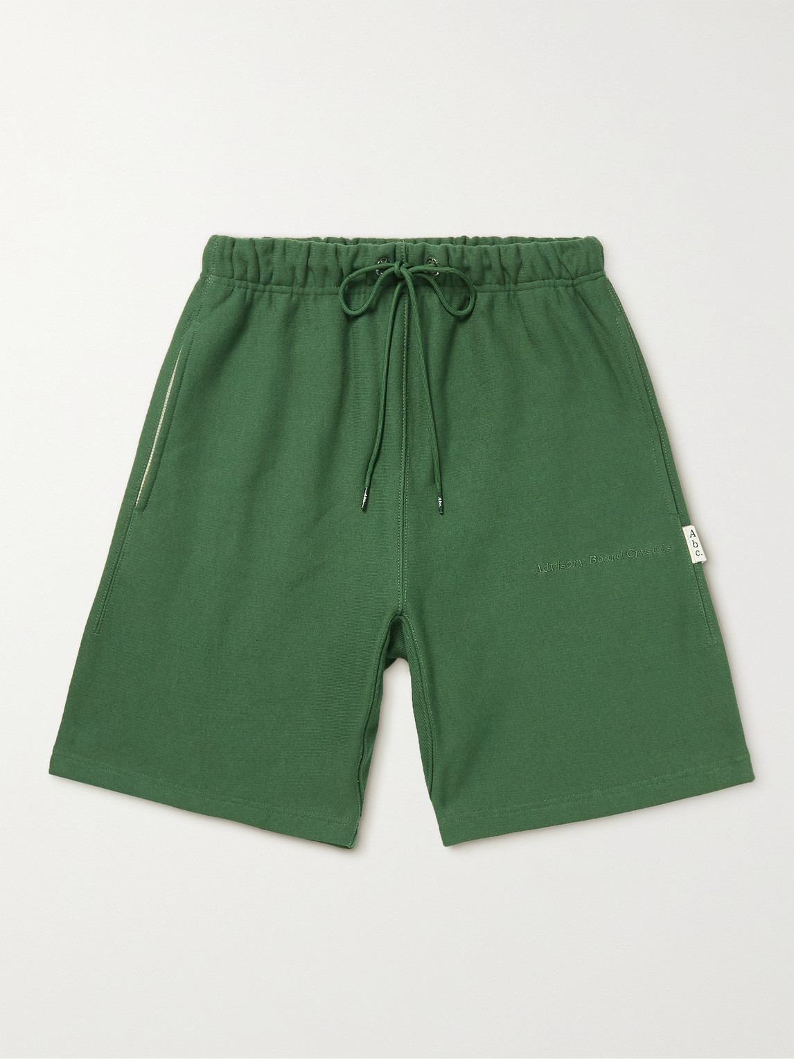 Abc. 123. Straight-leg Webbing-trimmed Logo-embroidered Cotton-blend Jersey Drawstring Shorts In Green