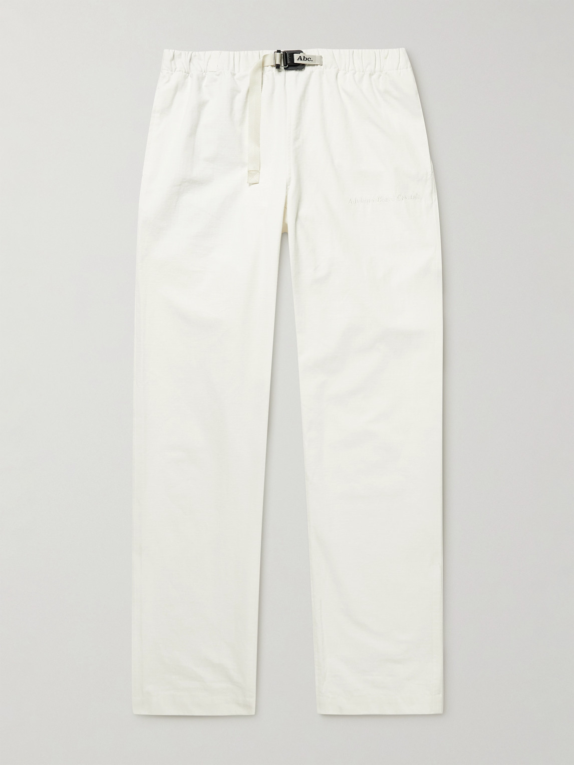 Abc. 123. Straight-leg Belted Logo-embroidered Cotton-ripstop Trousers In White