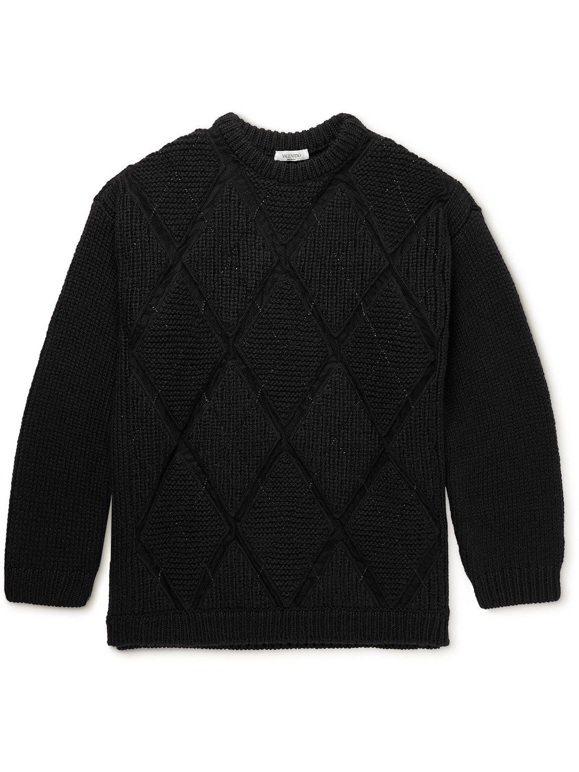 Valentino Argyle Virgin Wool-blend Sweater In Black