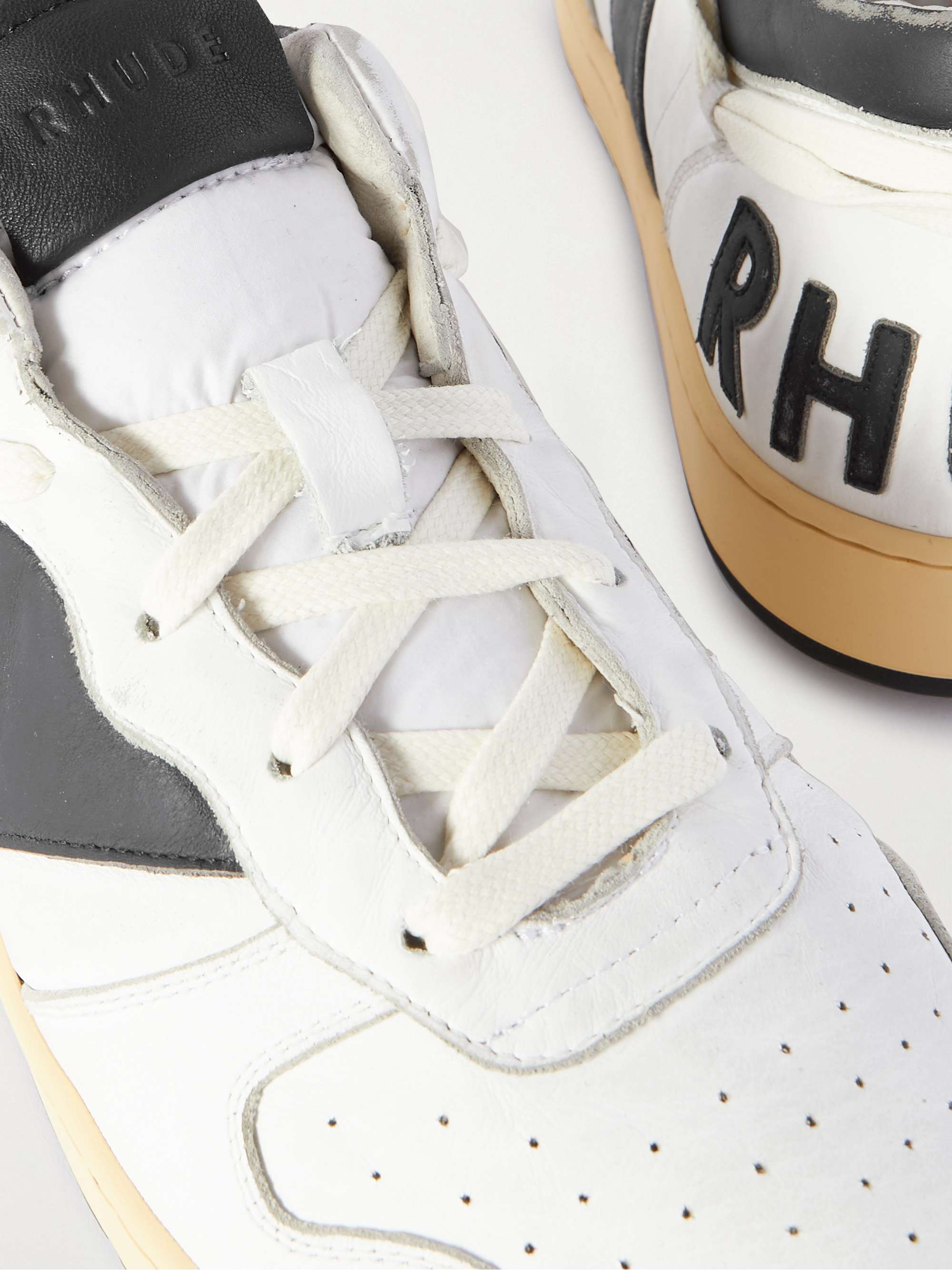 RHUDE Rhecess Logo-Appliquéd Distressed Leather Sneakers