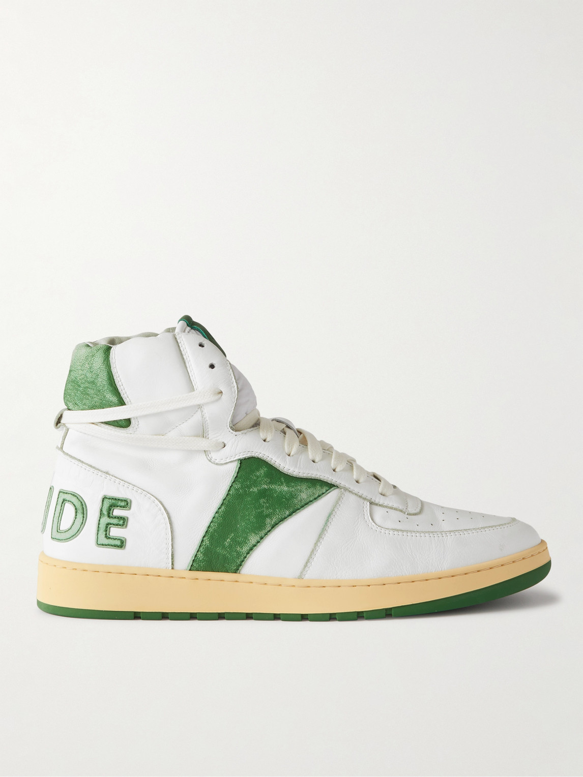 RHUDE RHECESS SKY SUEDE-TRIMMED LEATHER HIGH-TOP SNEAKERS