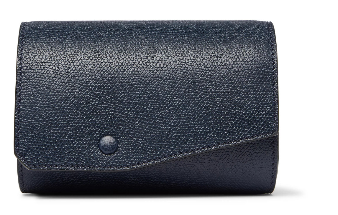 Valextra Pebble-grain Leather Watch Roll In Blue