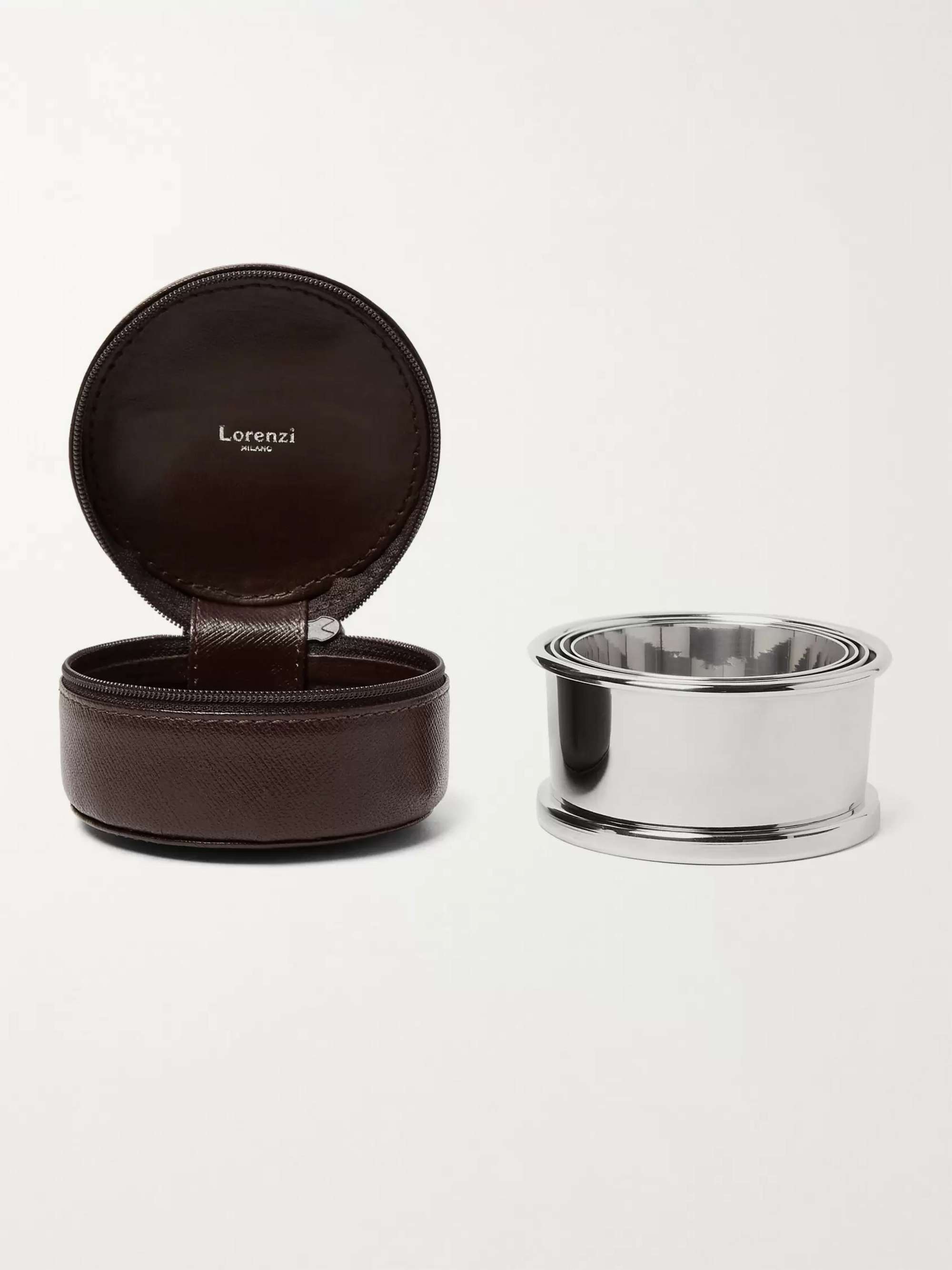 LORENZI MILANO Silver-Tone Collapsible Cup with Cross-Grain Leather Case