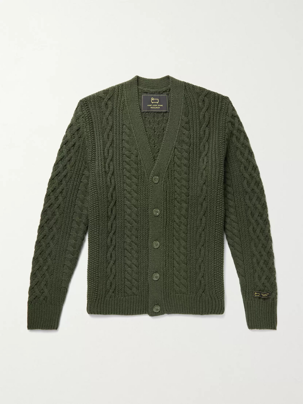 Aimé Leon Dore Woolrich Cable-knit Wool Cardigan In Green
