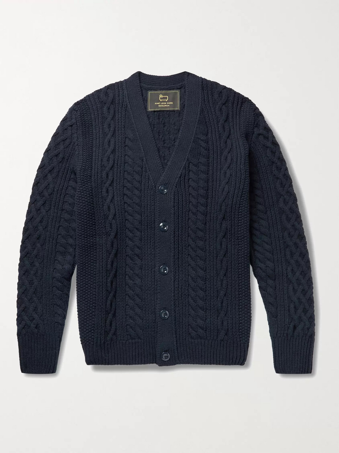 Aimé Leon Dore Woolrich Cable-knit Wool Cardigan In Blue