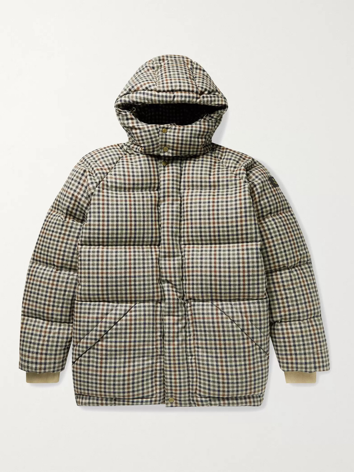 Aimé Leon Dore Woolrich Checked Quilted Dream Tweed Hooded Down Parka In Brown