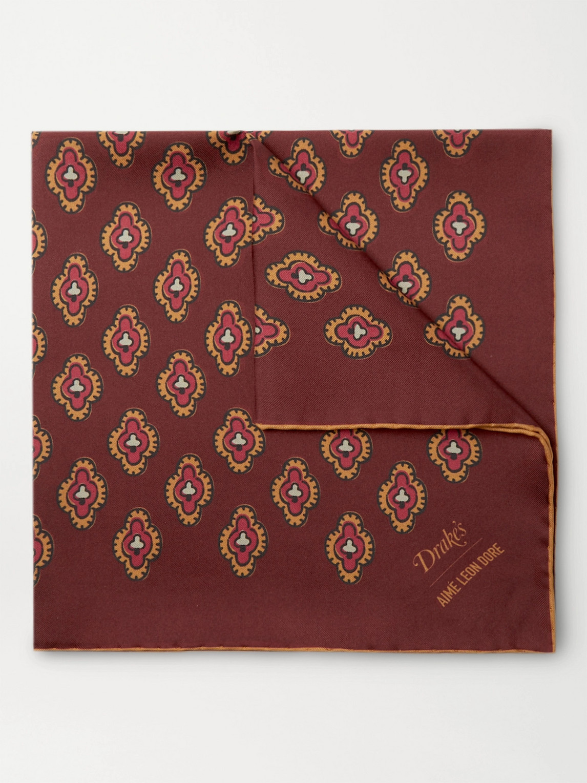 Aimé Leon Dore Drake's Printed Silk-twill Pocket Square In Brown