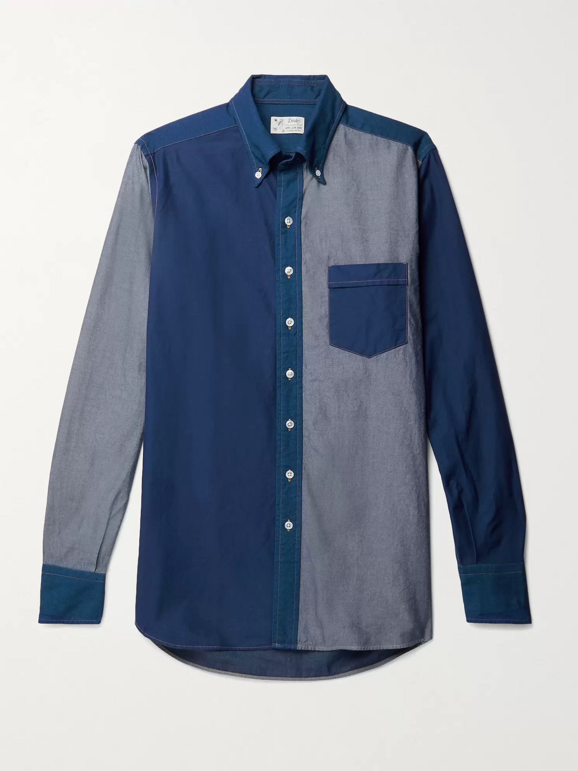 Aimé Leon Dore Drake's Button-down Collar Panelled Denim Shirt In Blue