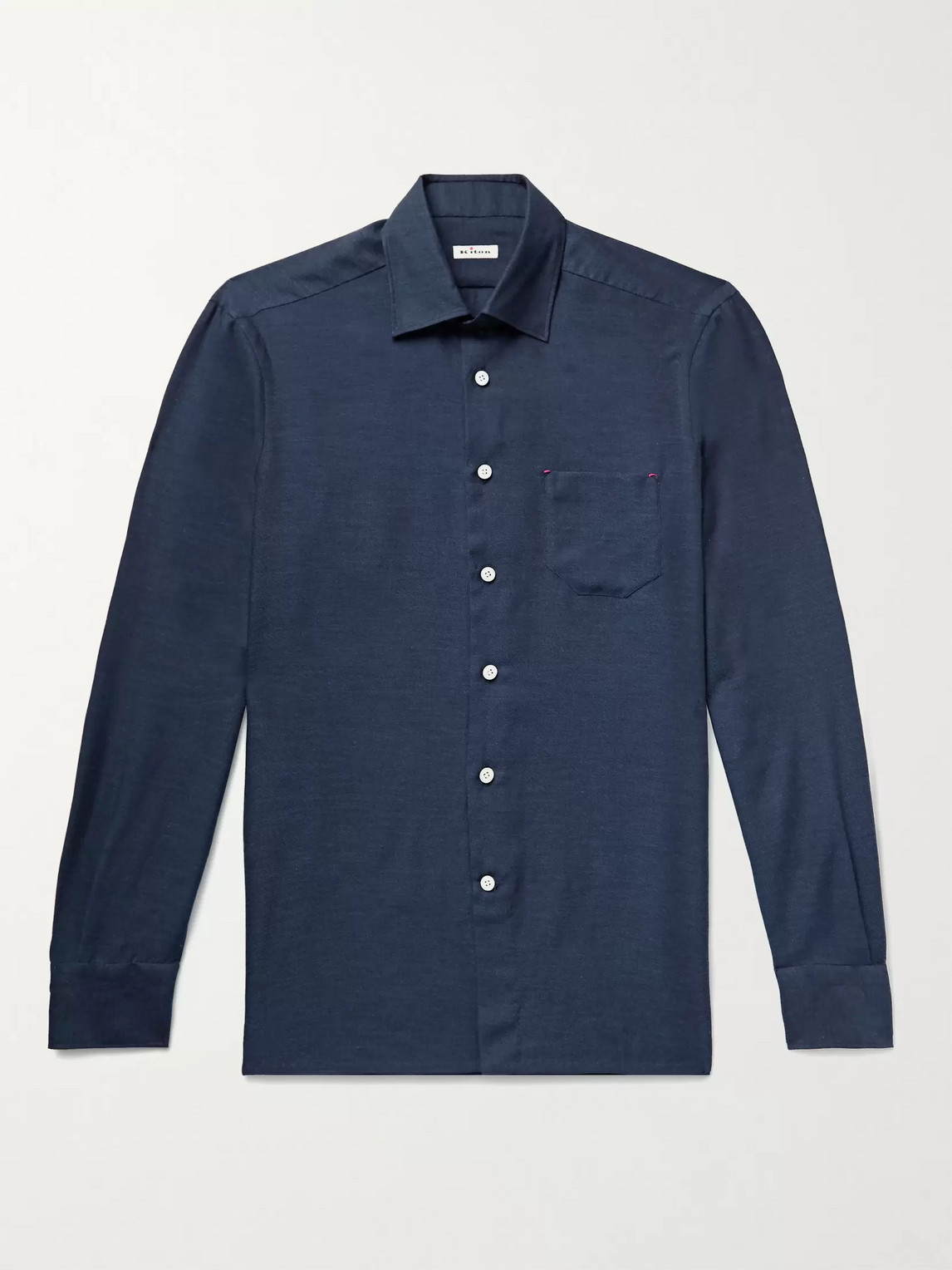 Kiton Cotton And Cashmere-blend Twill Shirt In Blue