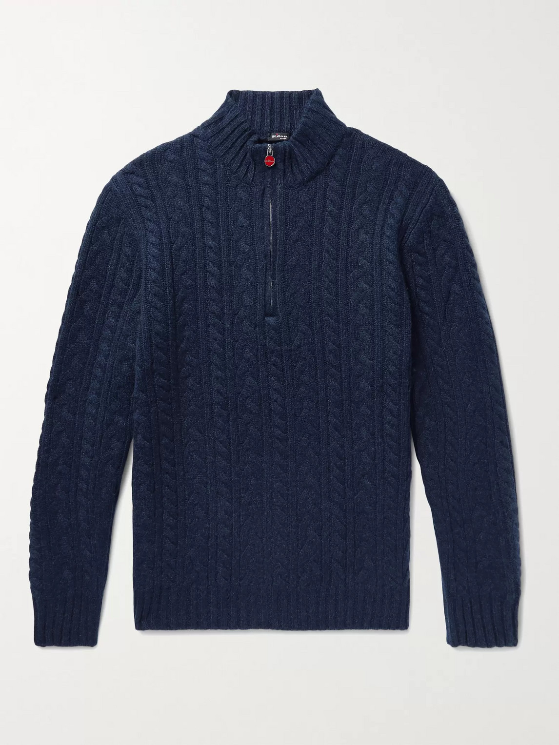 Kiton Cable-knit Cashmere Half-zip Sweater In Blue