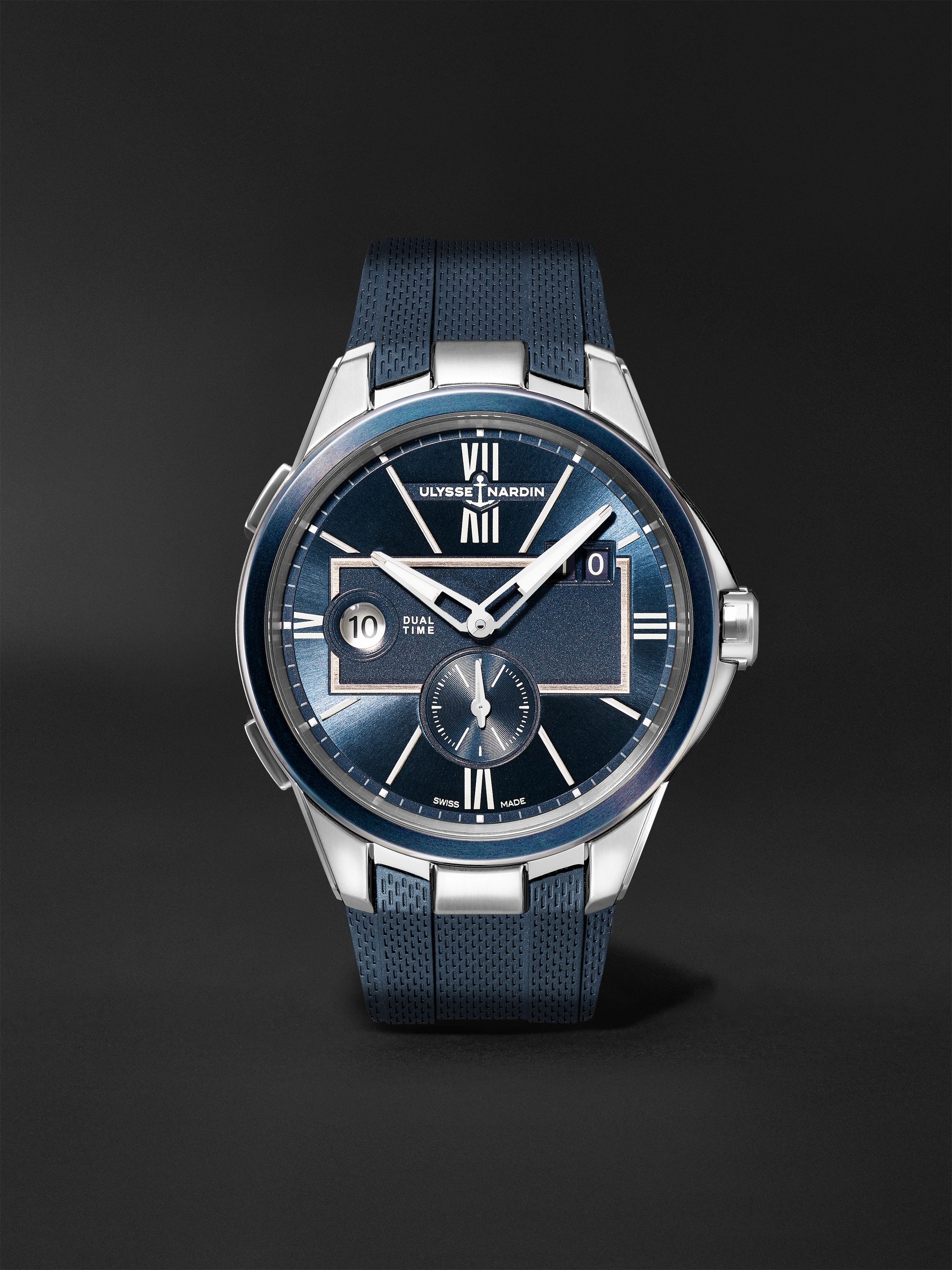 ULYSSE NARDIN Dual Time Automatic 42mm Stainless Steel and Rubber Watch, Ref. No. 243-20-3/43