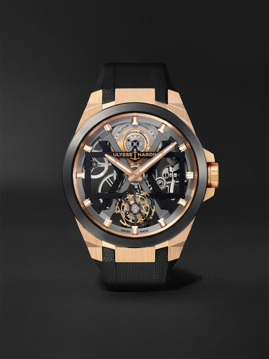 Ulysse Nardin Blast Automatic Tourbillon Skeleton 45mm 18-karat Rose Gold, Titanium And Rubber Watch, Ref. No. 172 In Black