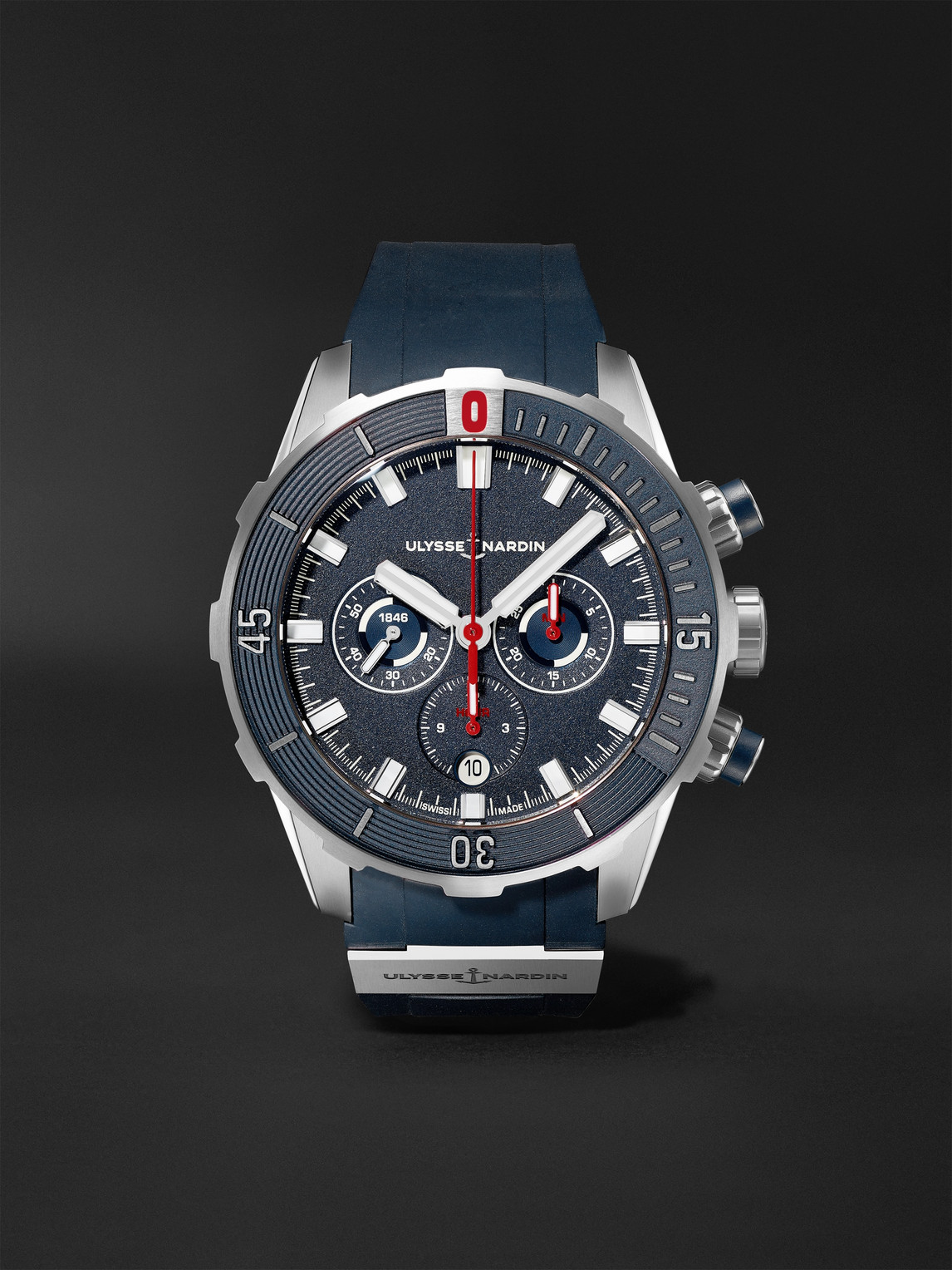 Ulysse Nardin Diver Automatic Chronograph 44mm Titanium And Rubber Watch, Ref. No. 1503-170-3/93 In Blue