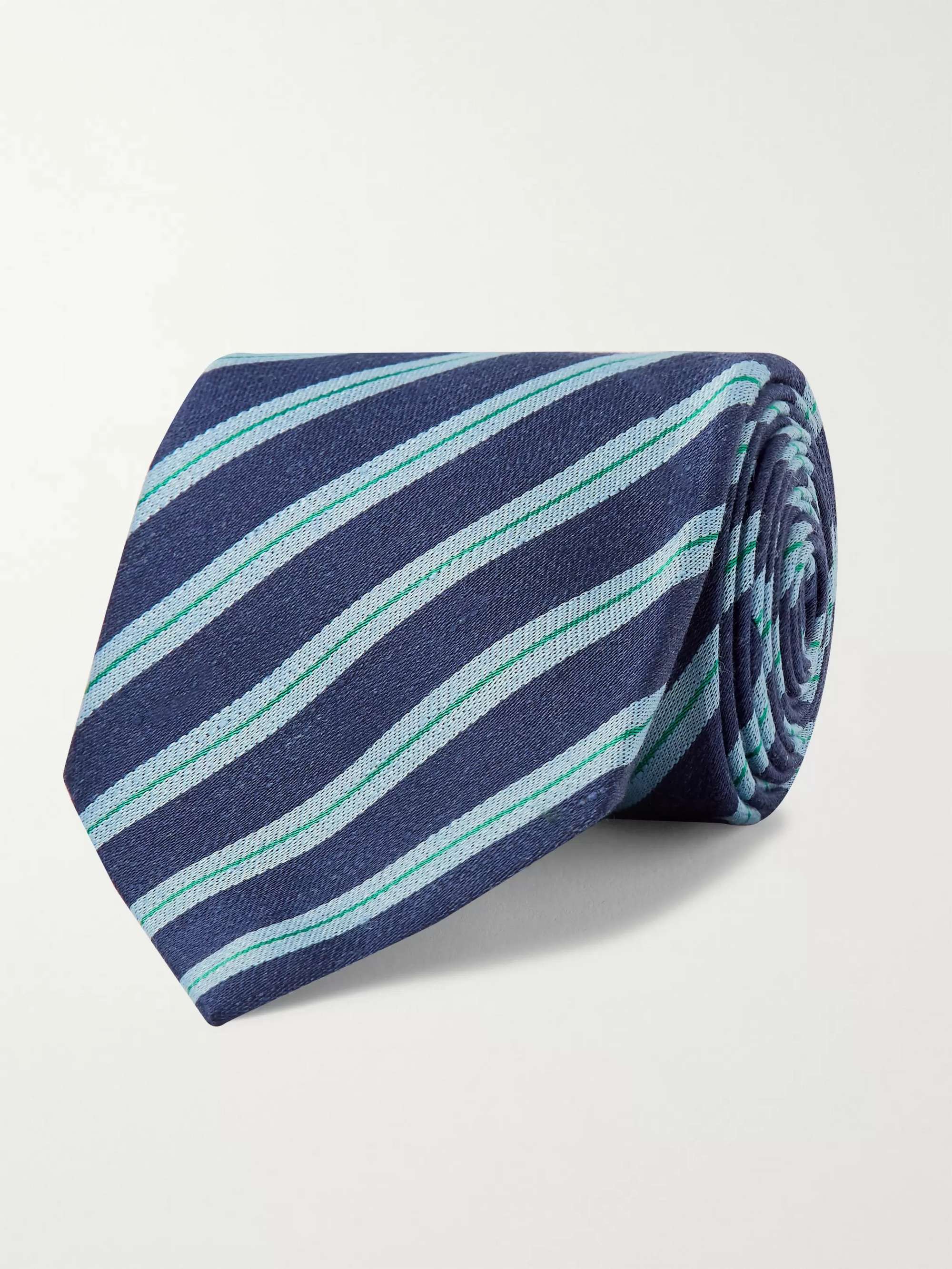 CHARVET 7cm Striped Silk and Linen-Blend Tie